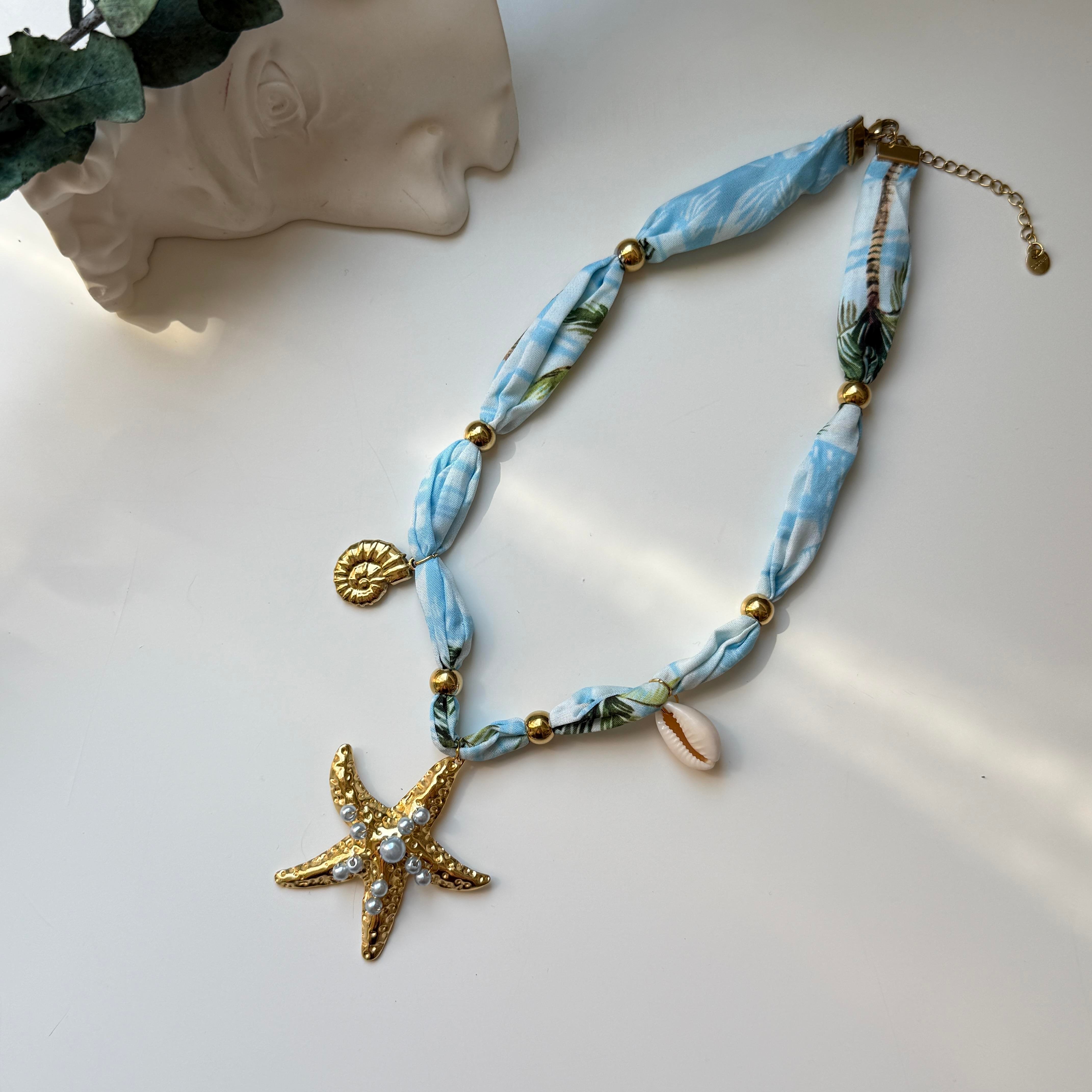 Çelik Turkuaz Kumaş Charm Kolye