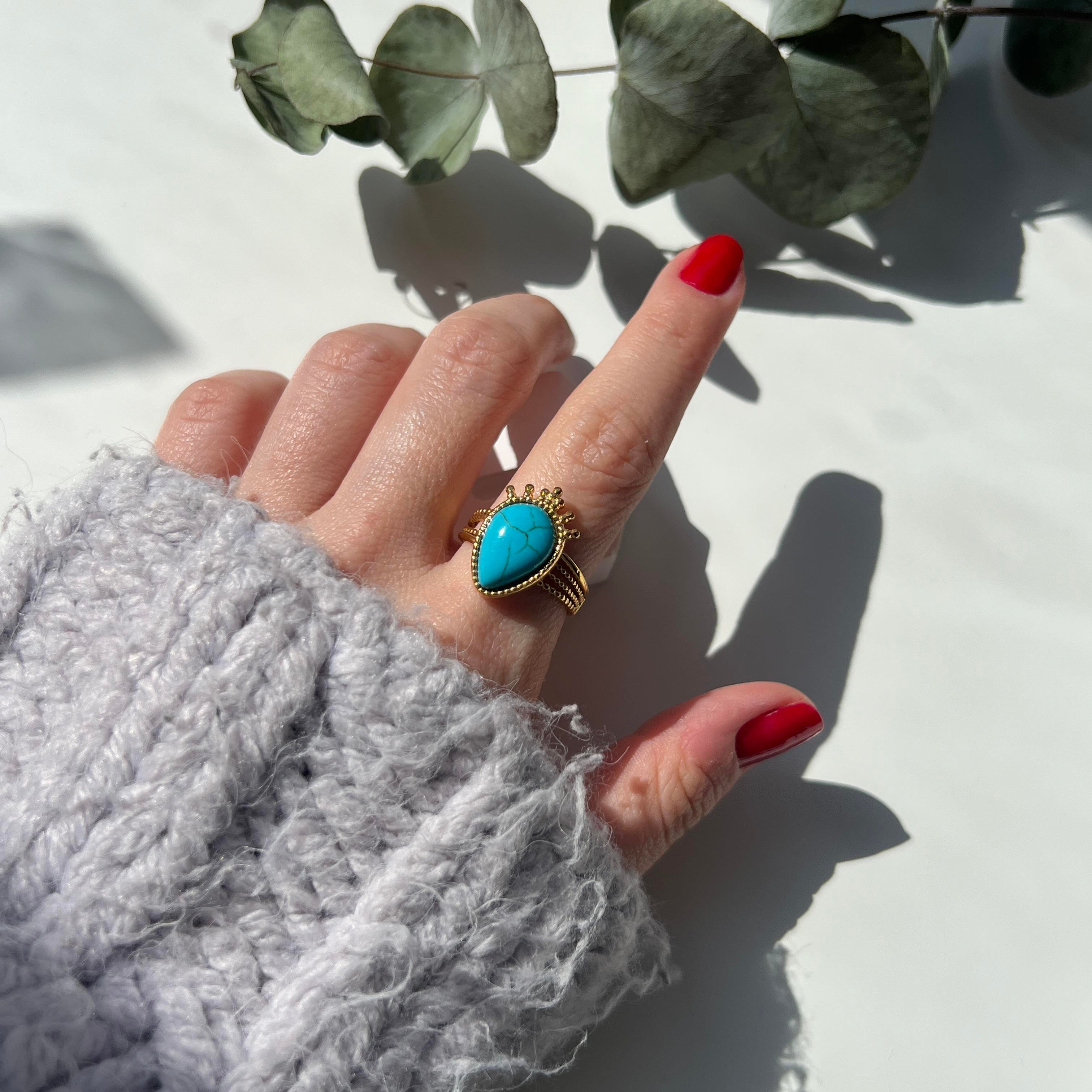 Çelik Turkuaz Taşı Yüzük