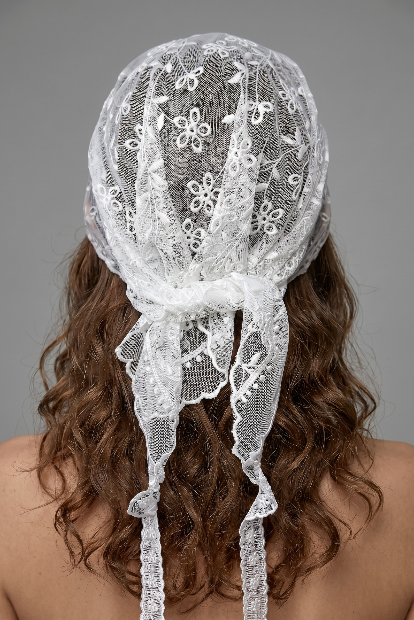 Çiçek Nakışlı Dantel Bandana&Şal