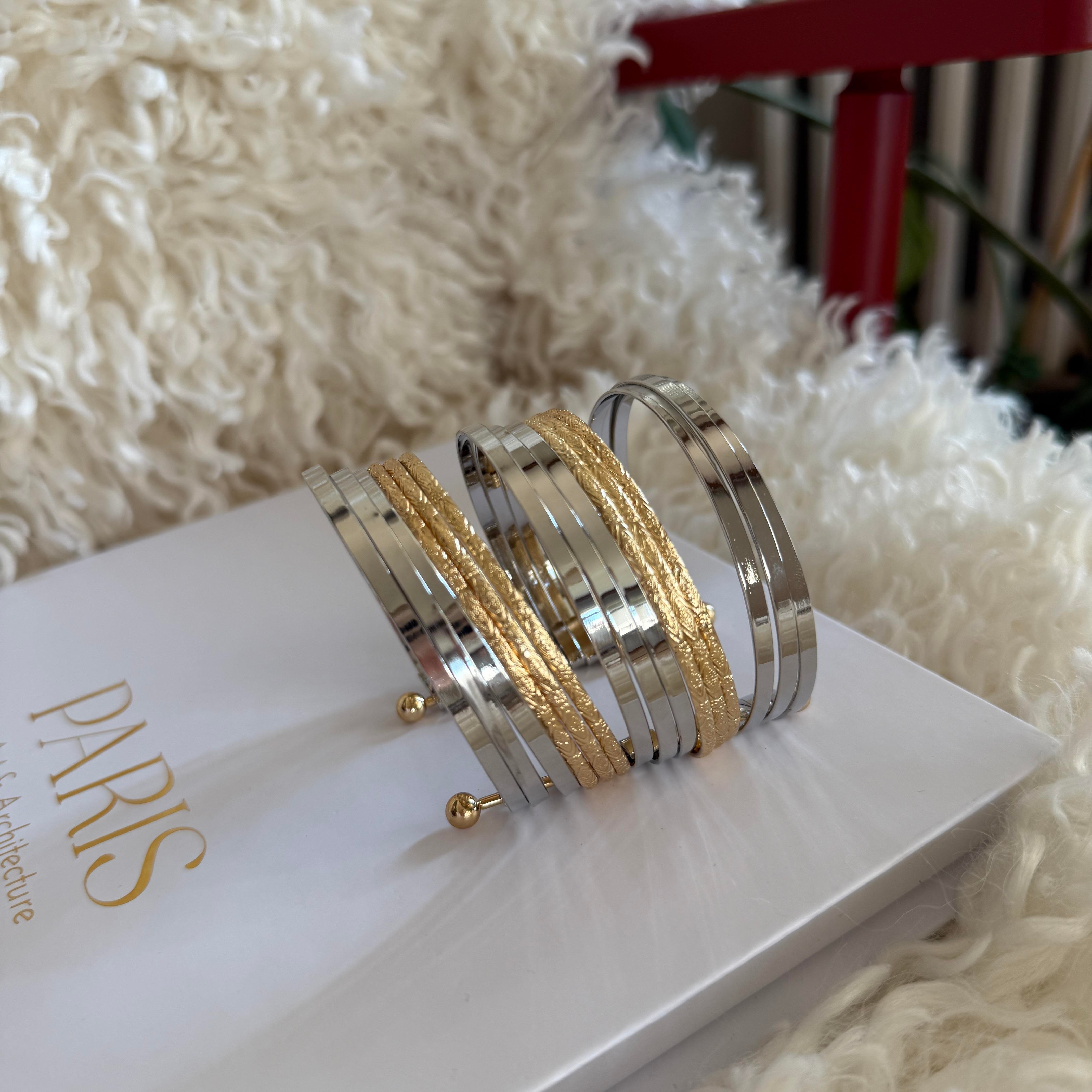 Çoklu Mix Dokulu Kalın Bileklik