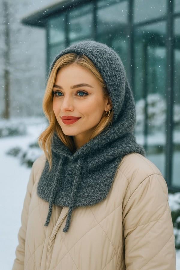 Gri Kırçıllı Balaclava Bere