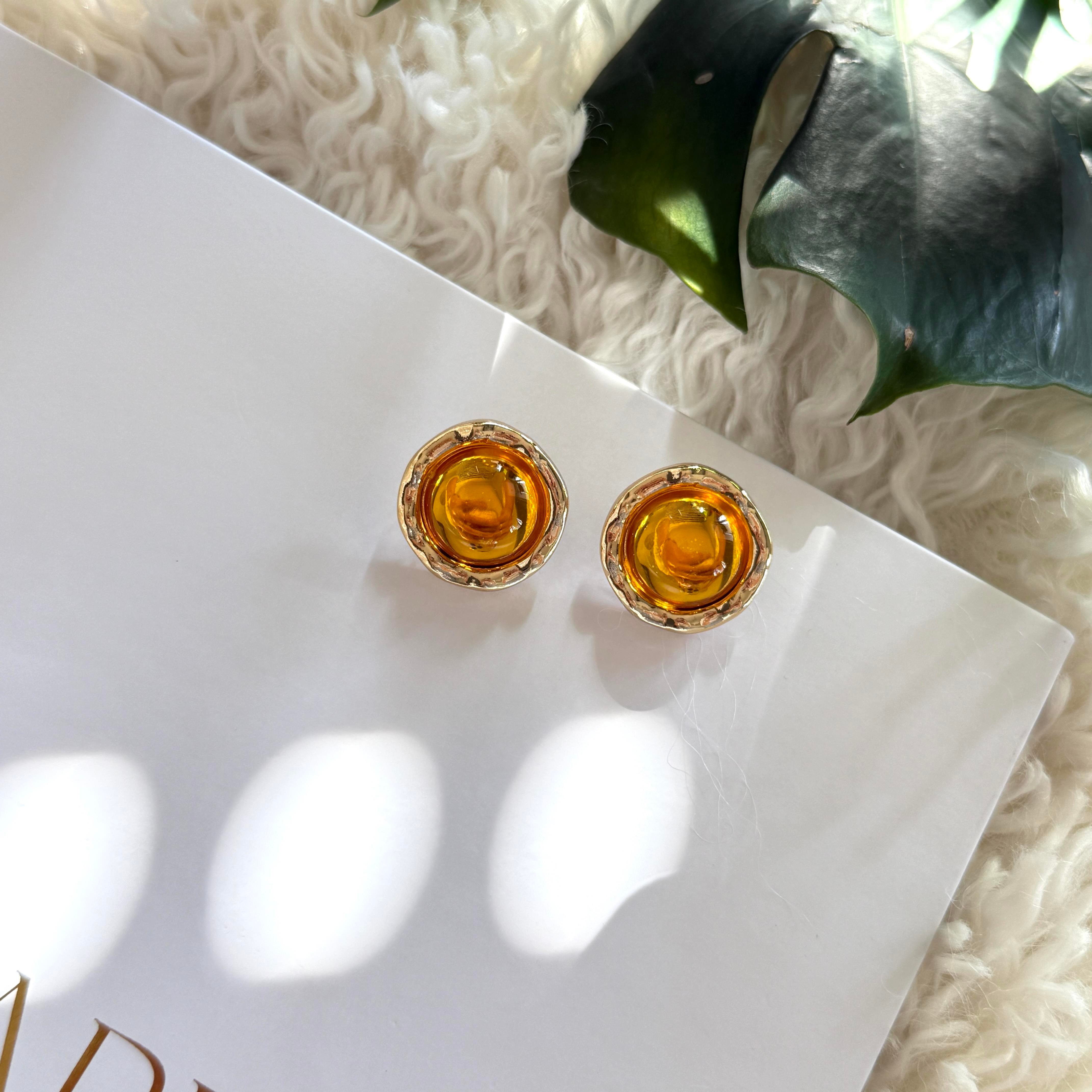 Hardal Mineli Yuvarlak Küpe