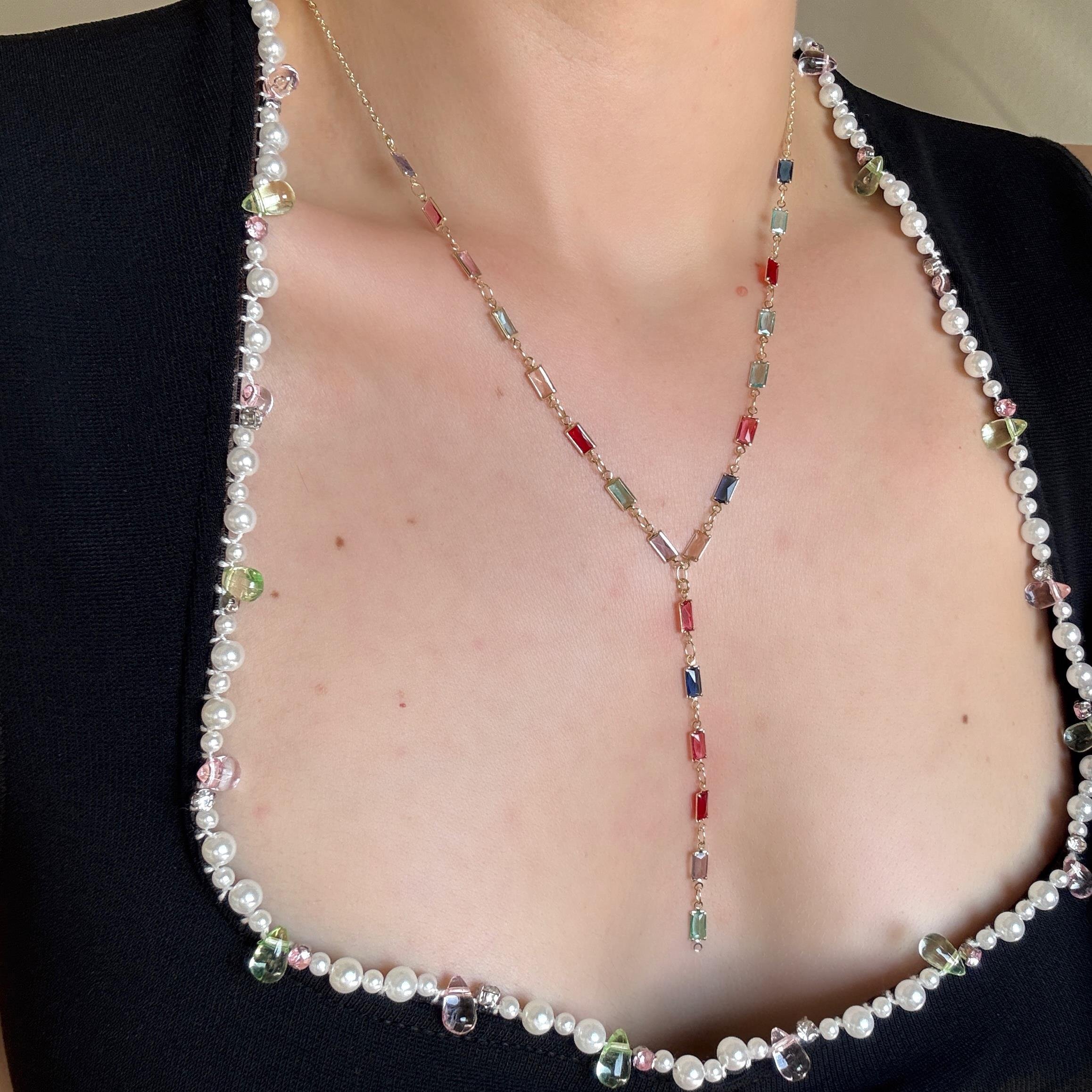 İnce Renkli Kristal Taşlı Y Kolye