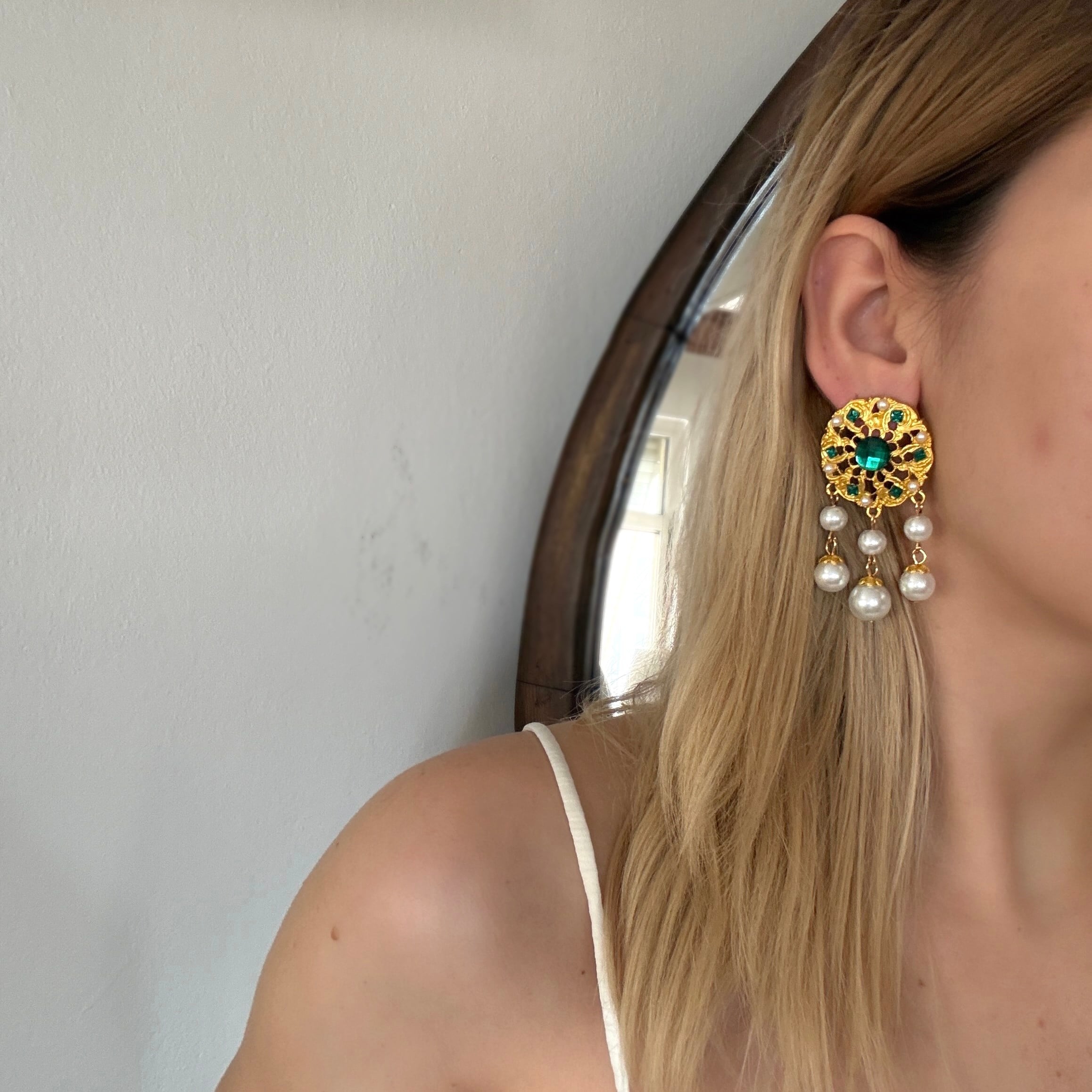 İnci Sallantılı Vintage Küpe