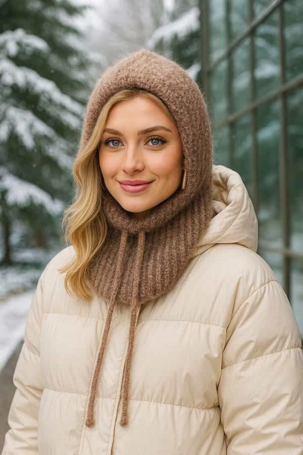 Kahve Kırçıllı Balaclava Bere