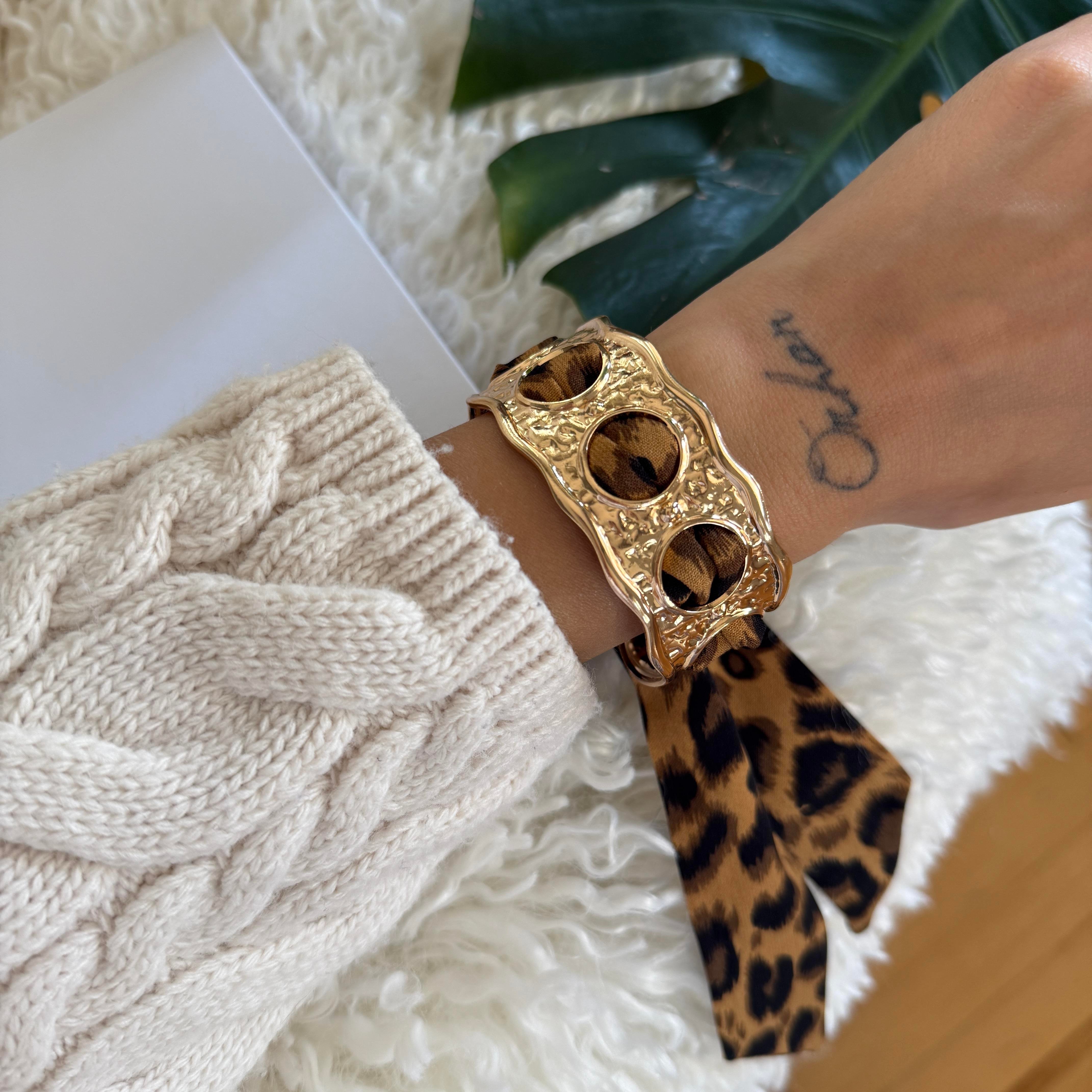 Kahve Leopar Fular Bileklik