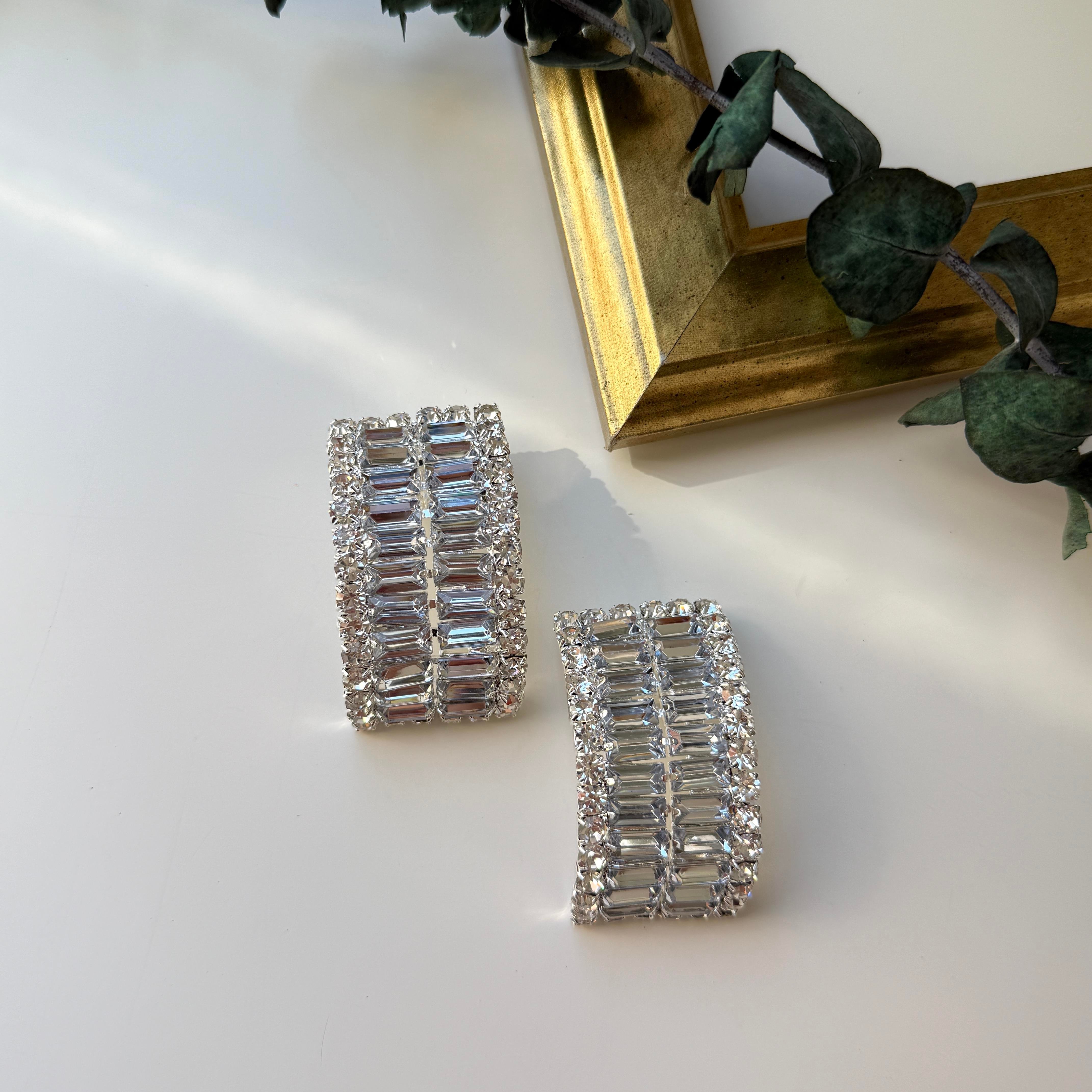 Klipsli Silver Baget Taş Küpe