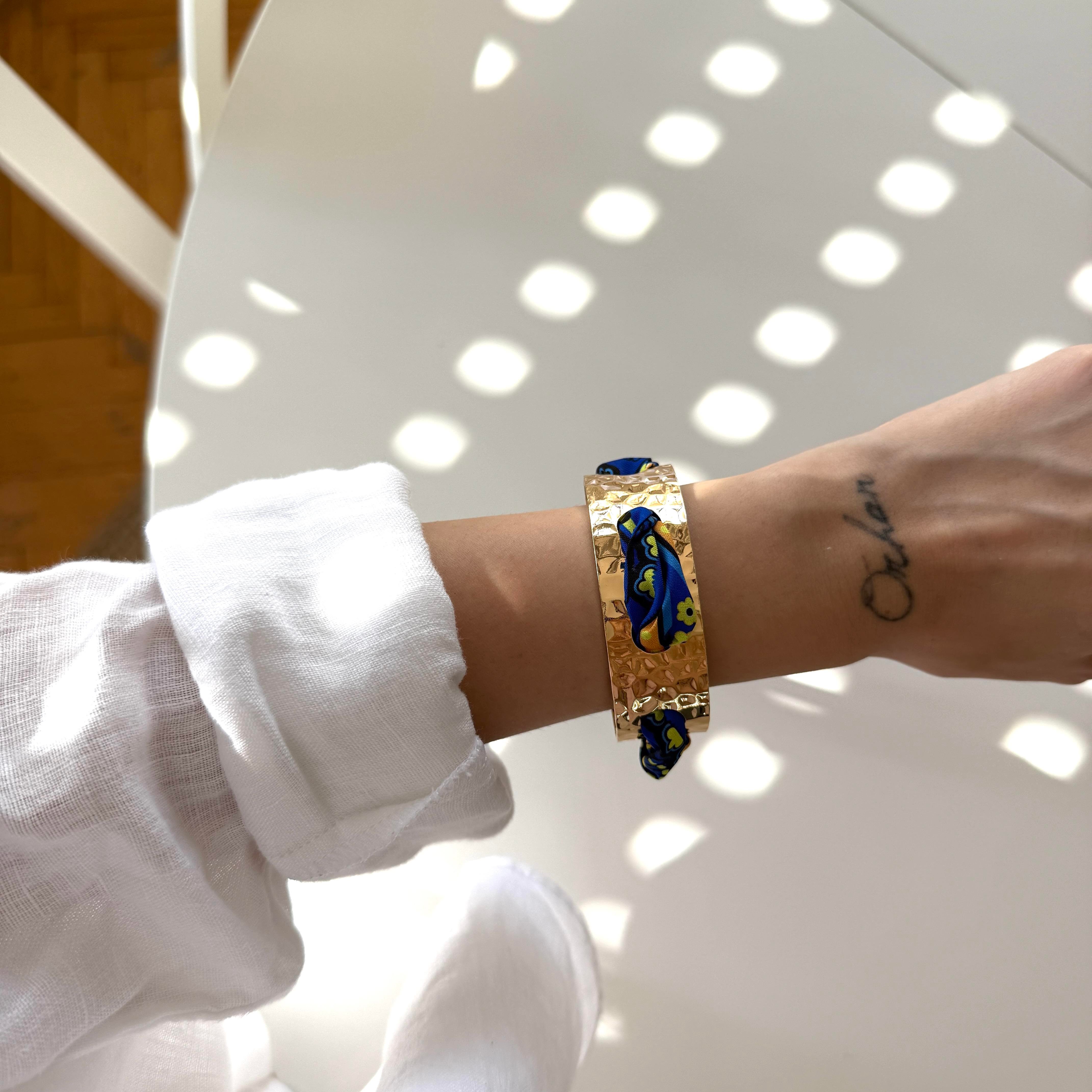 Lacivert Desenli Ezme Fular Bilezik