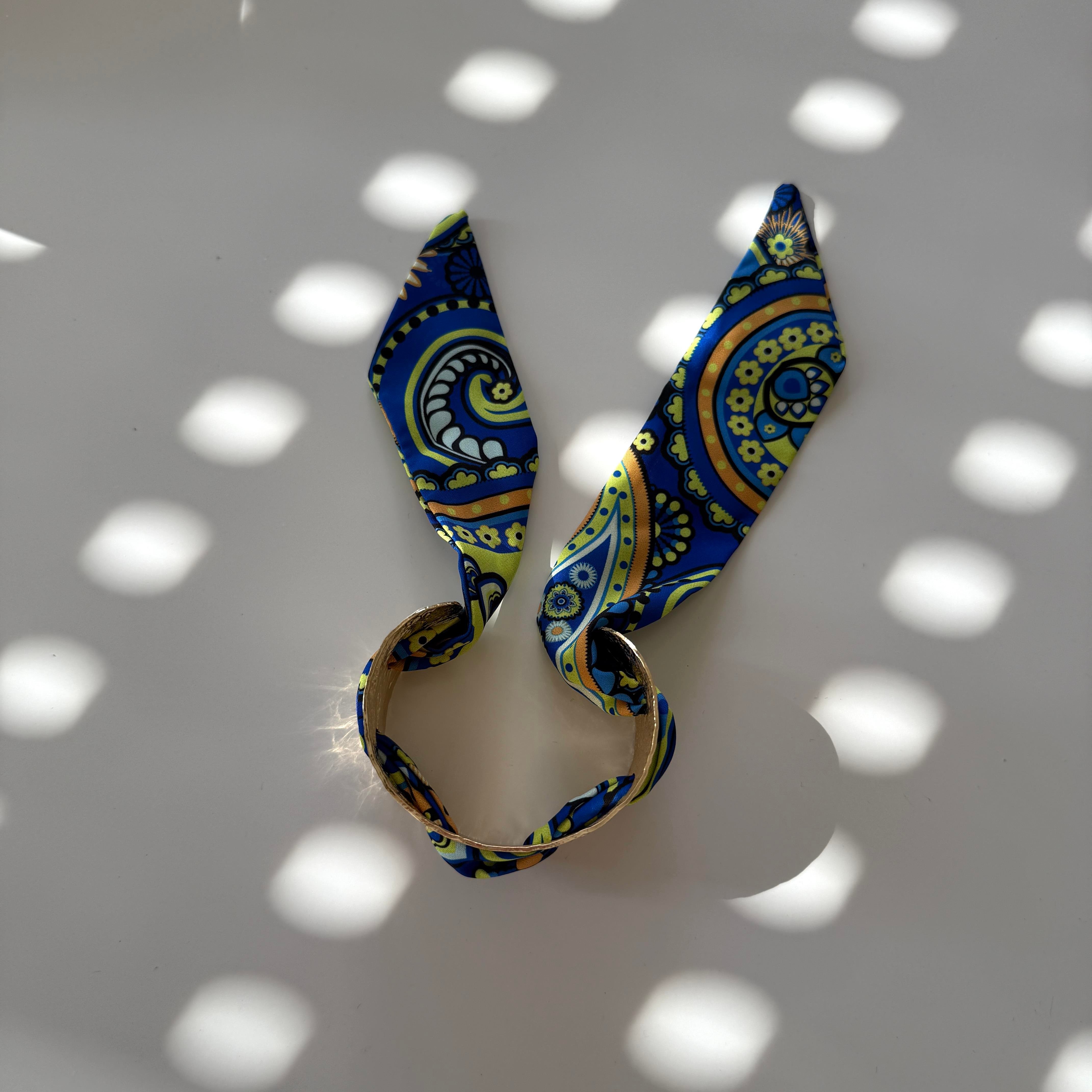 Lacivert Desenli Kalın Ezme Fular Bilezik