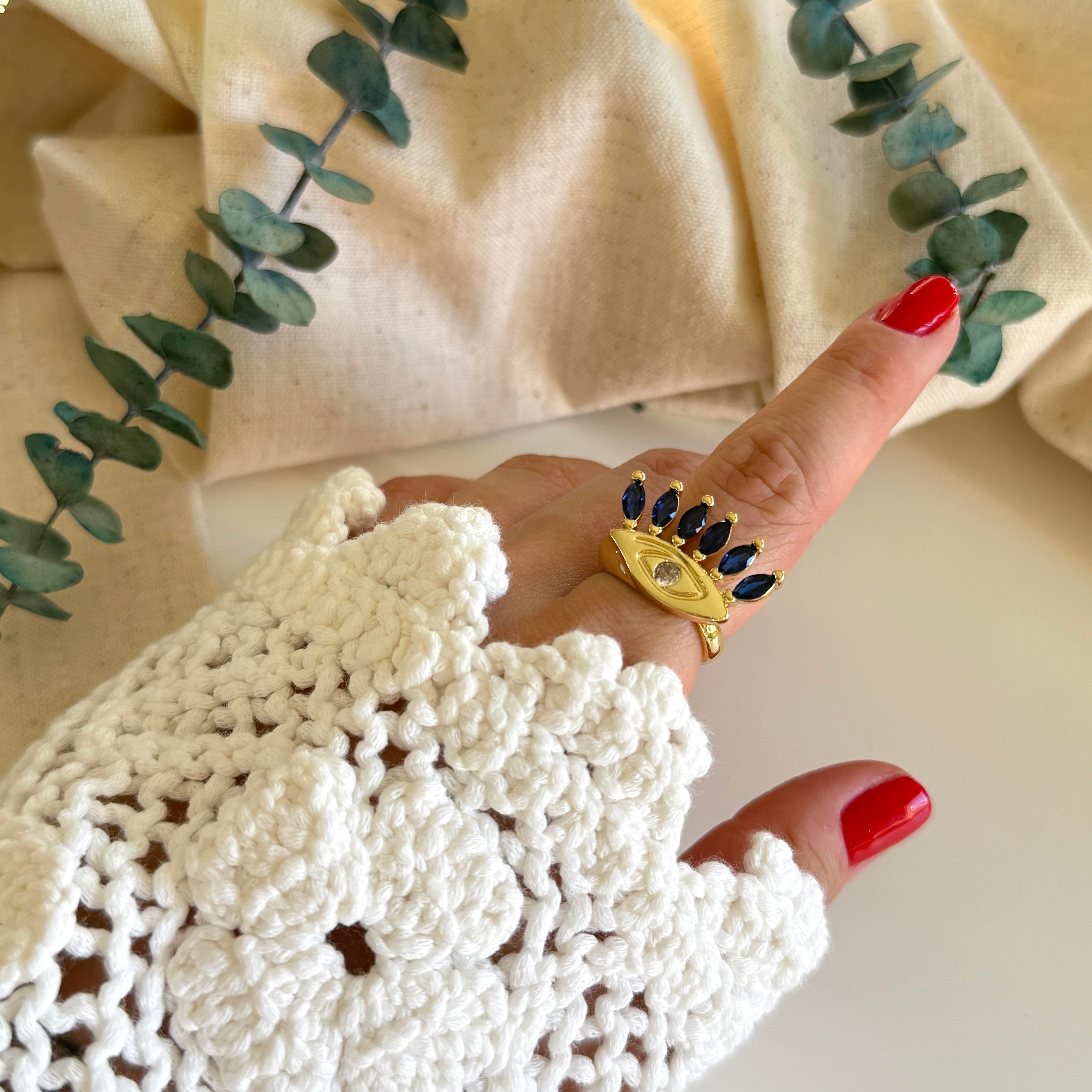 Lacivert Taşlı Göz Yüzük