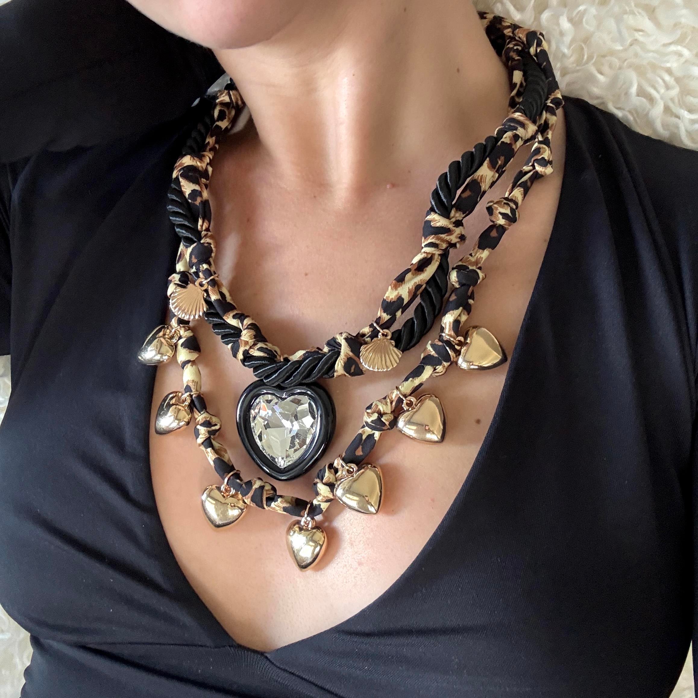 Leopar 2li Kalp Charm Kolye