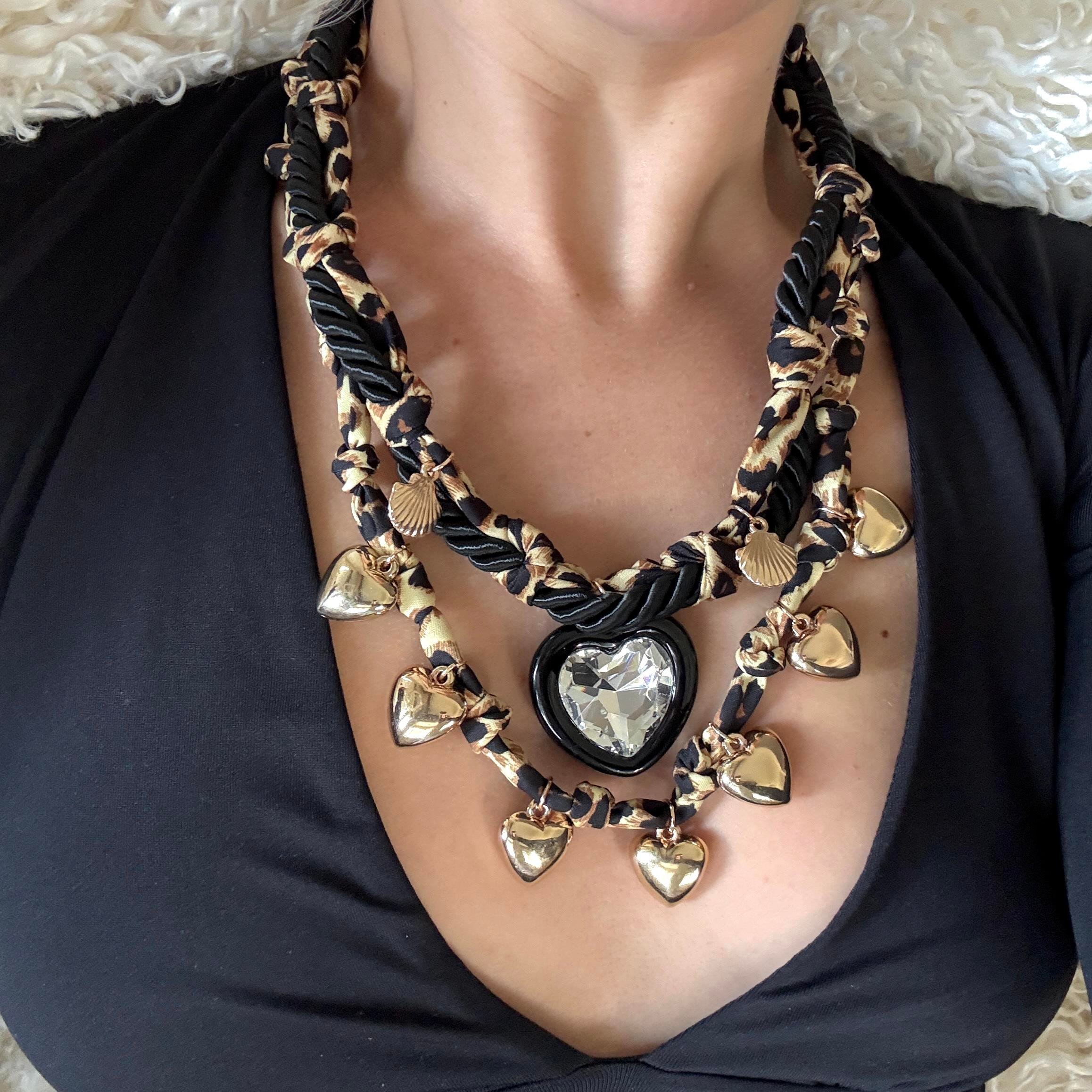 Leopar 2li Kalp Charm Kolye