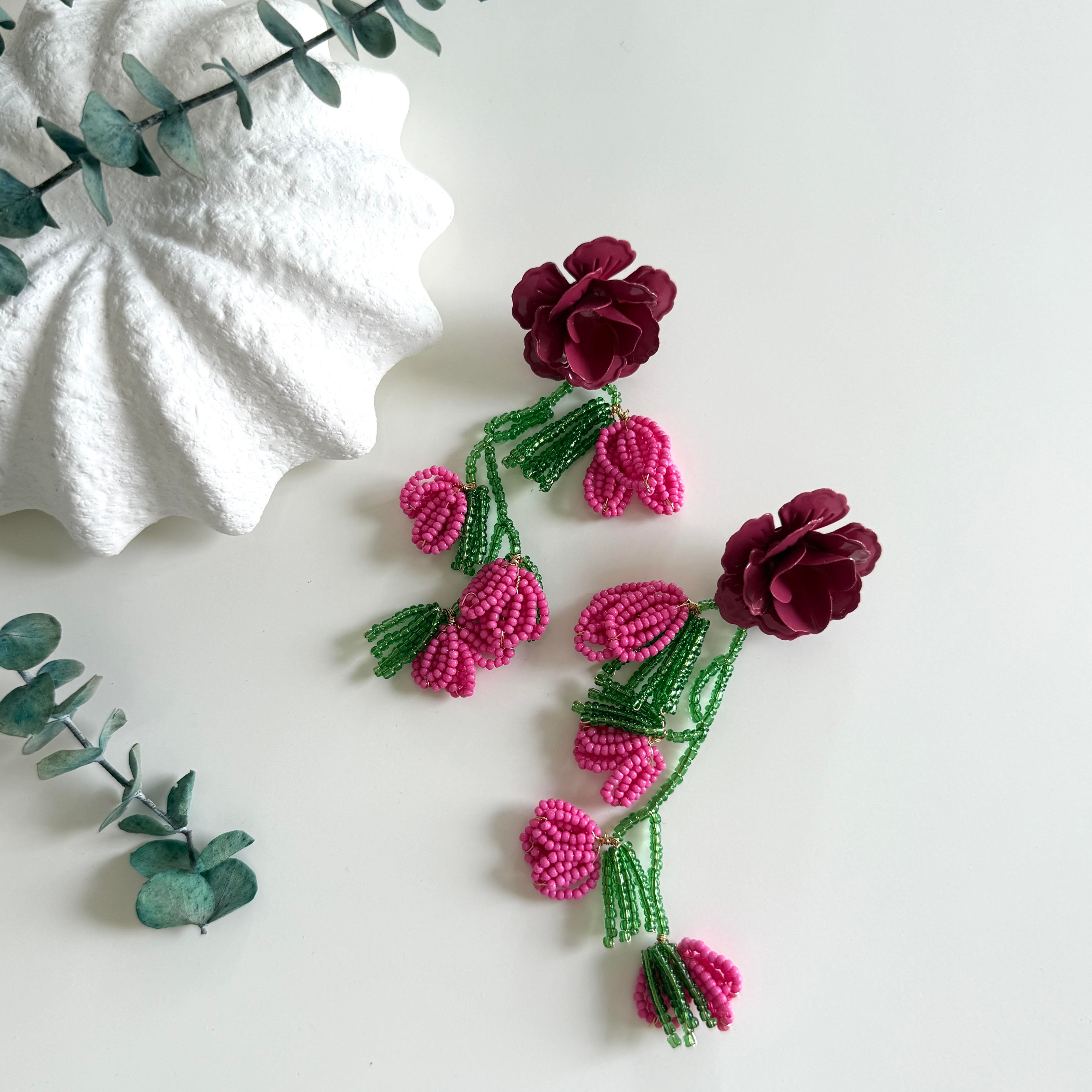 Marka Boncuklu Örgü Çiçek Küpe