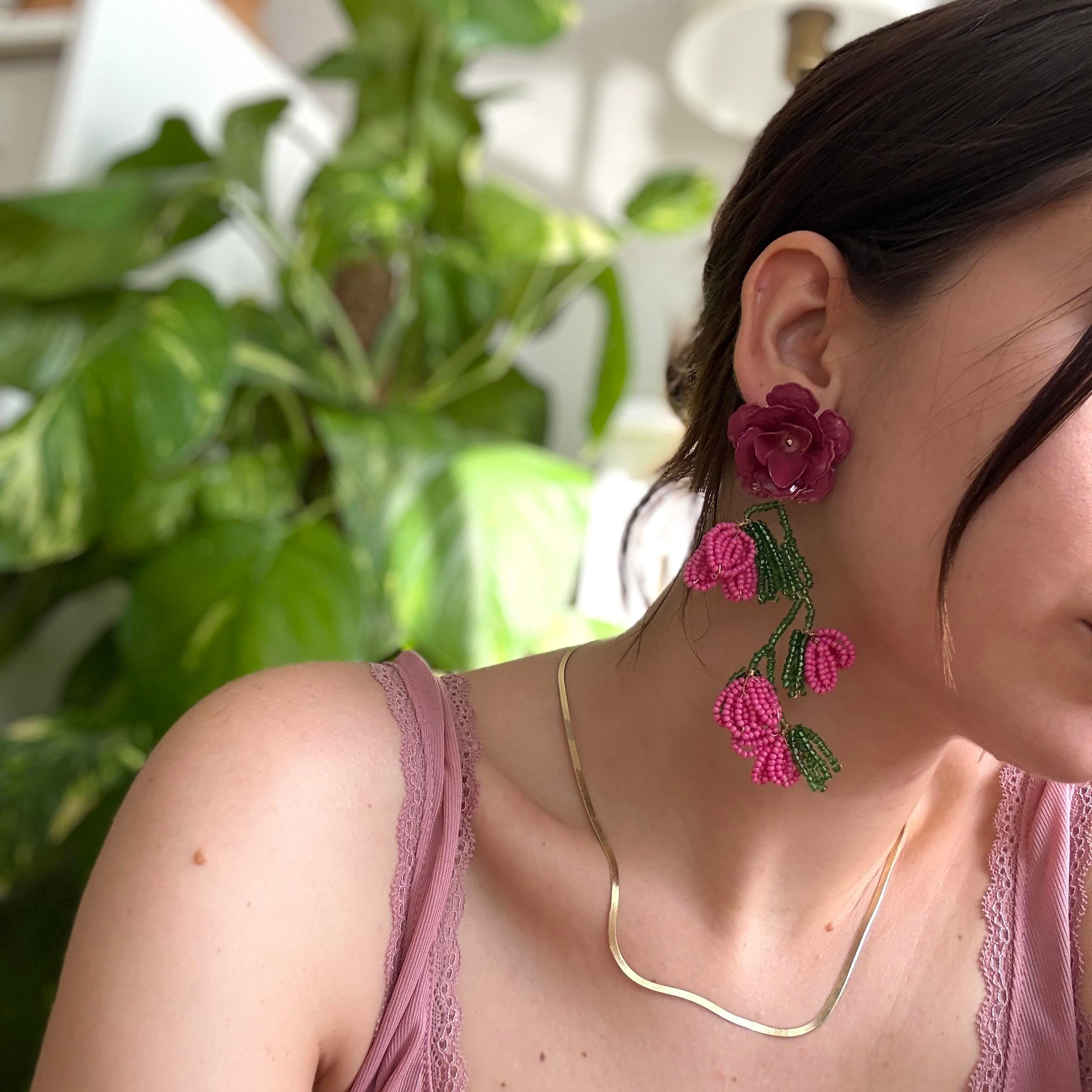 Marka Boncuklu Örgü Çiçek Küpe