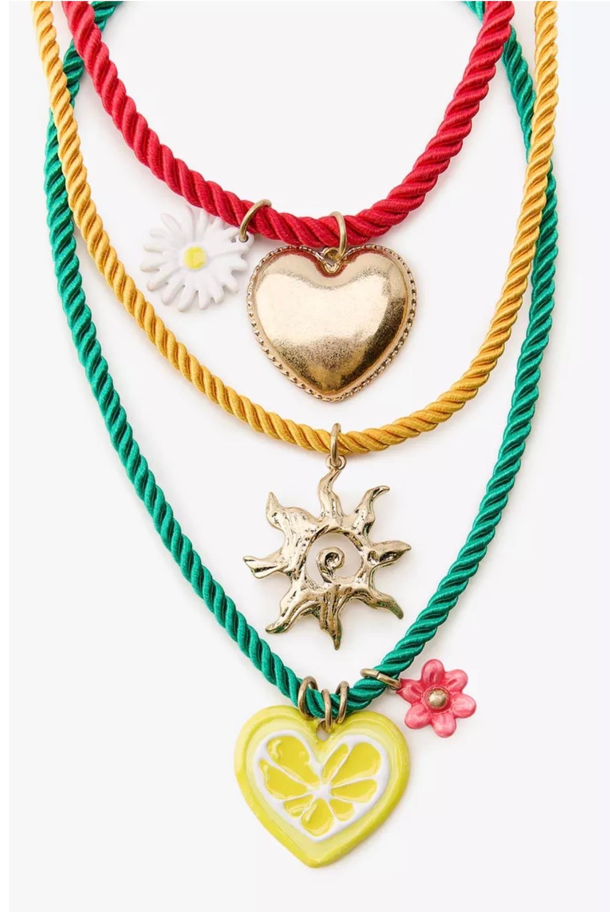 Marka Renkli 3lü Halat Charmlı Kolye