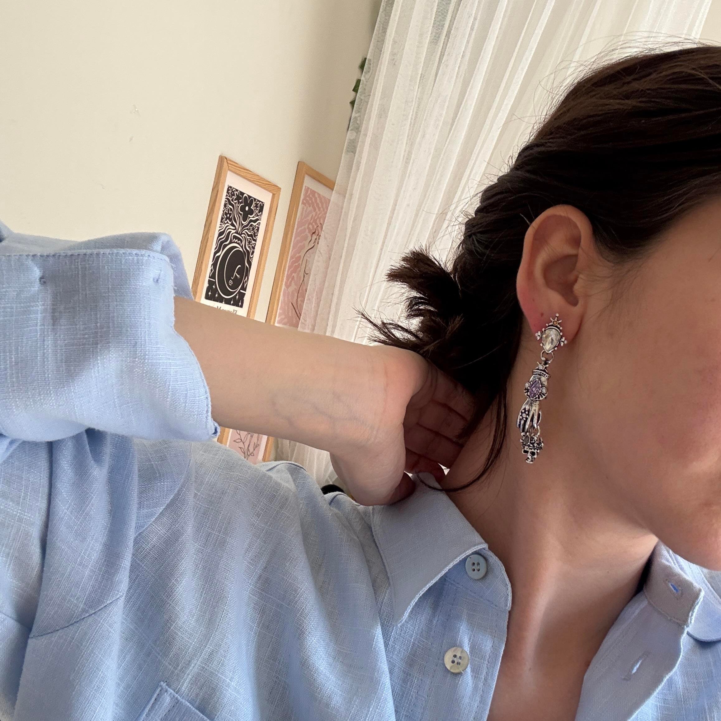 Marka Silver Eskitme Taşlı El Küpe