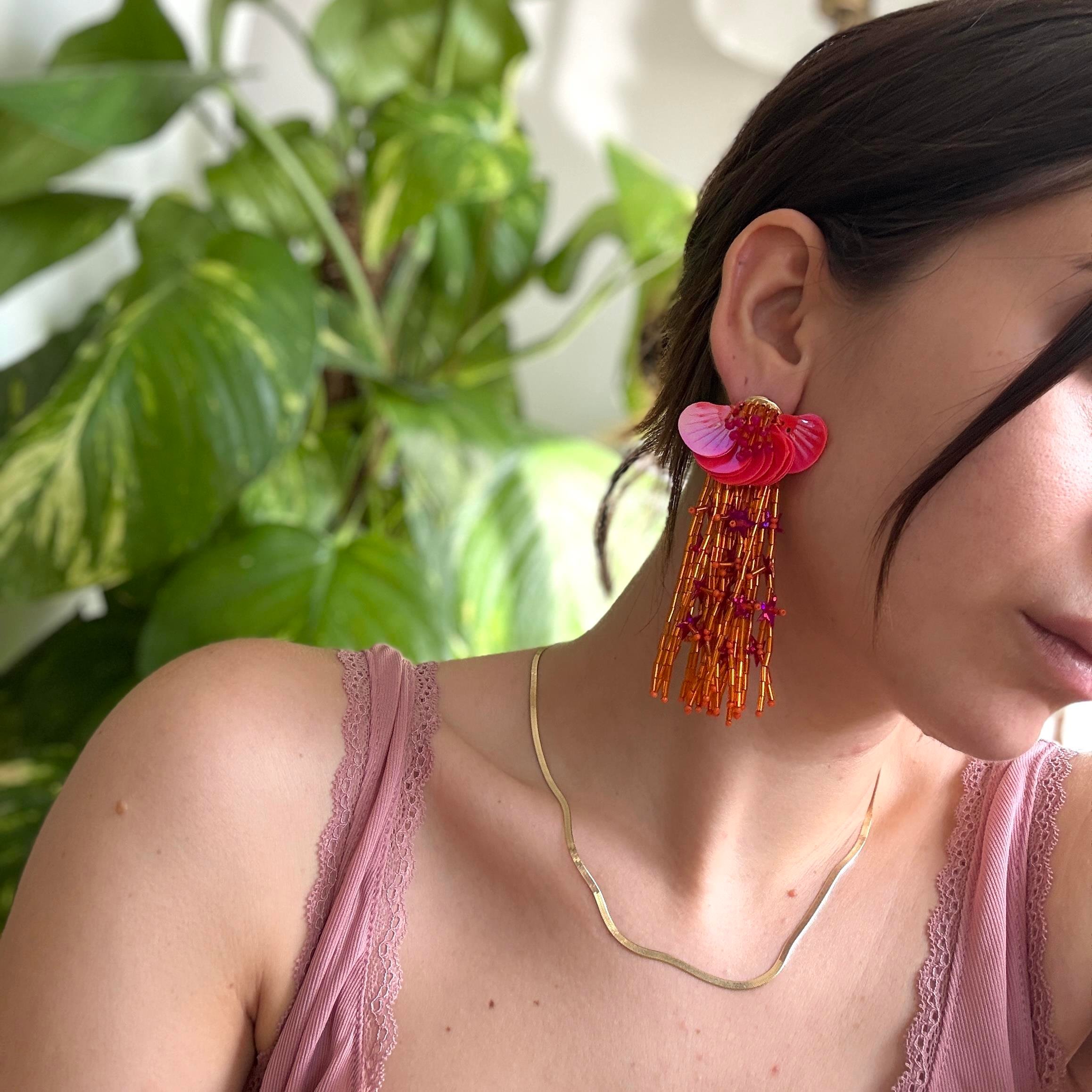 Marka Turuncu&Pembe Boncuklu Küpe