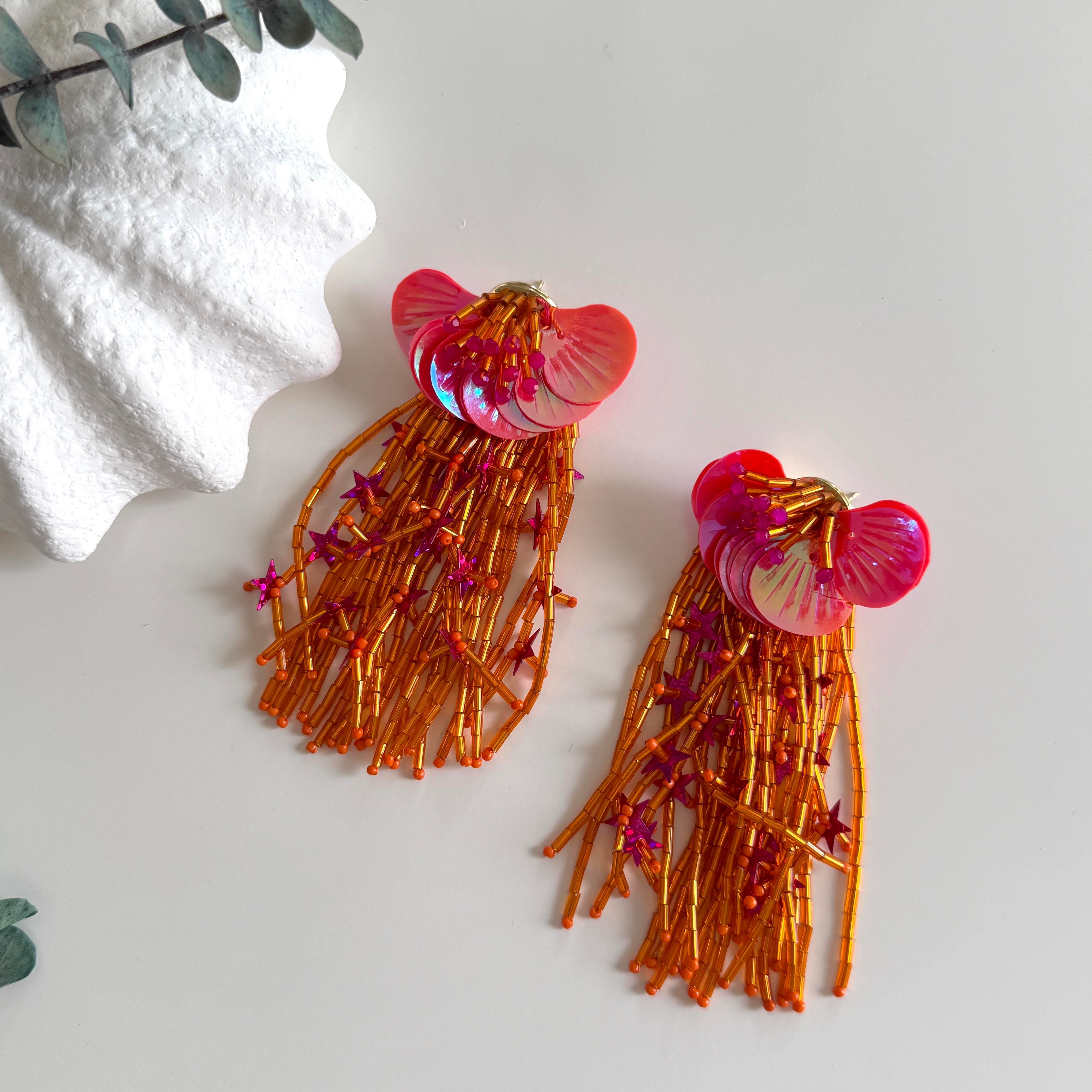 Marka Turuncu&Pembe Boncuklu Küpe