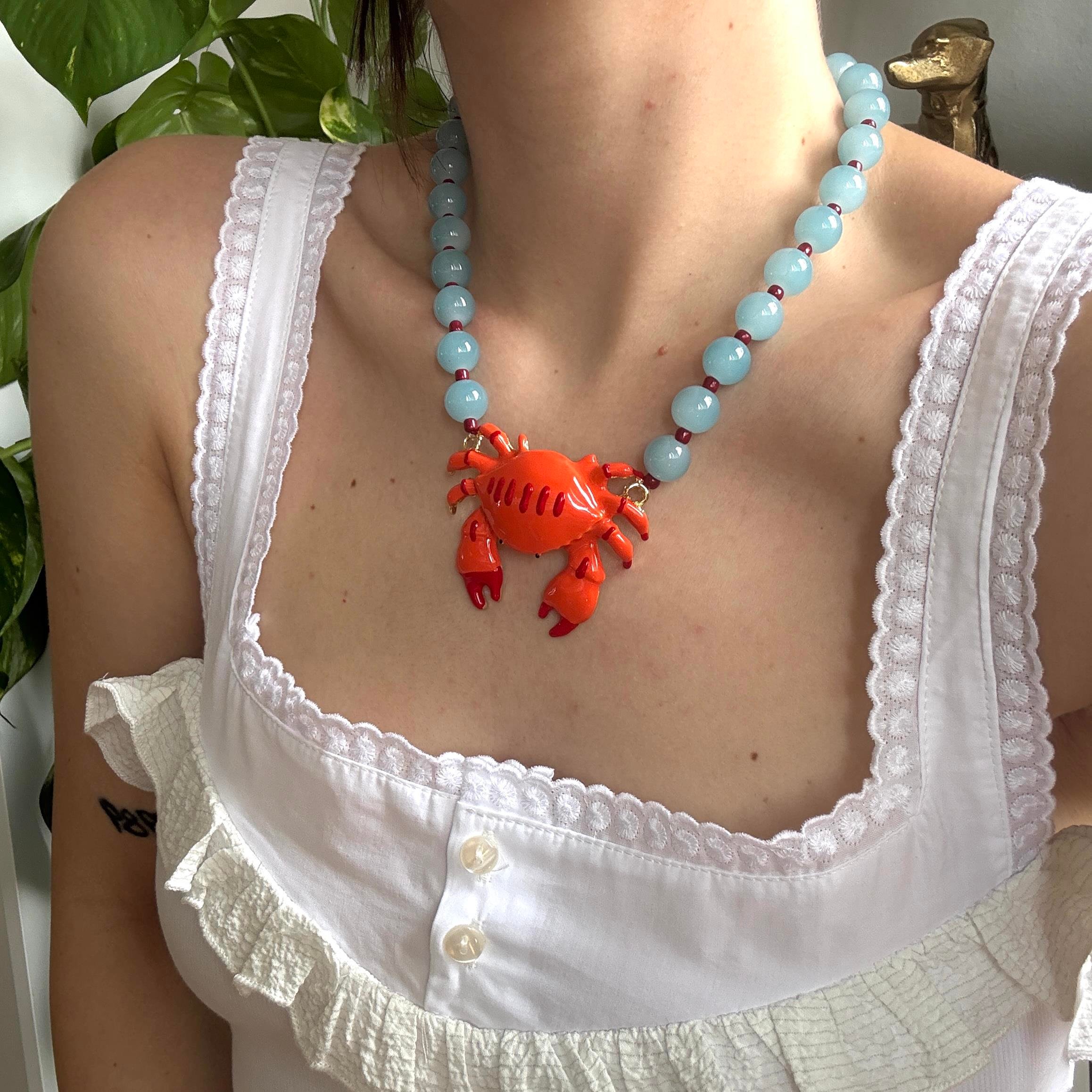 Mavi Boncuklu Yengeç Kolye