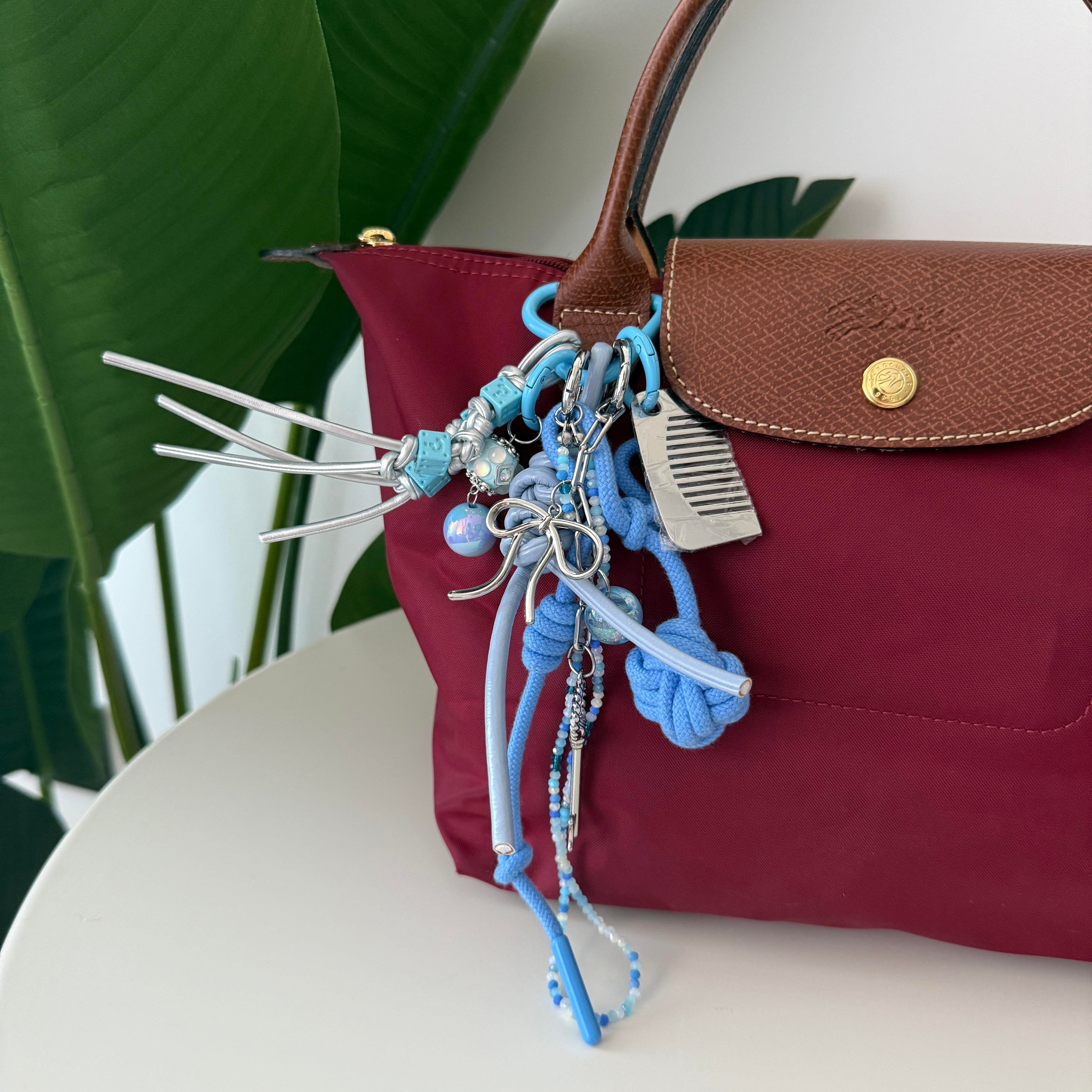 Mavi Çoklu Charmlı Çanta Aksesuarı&Anahtarlık