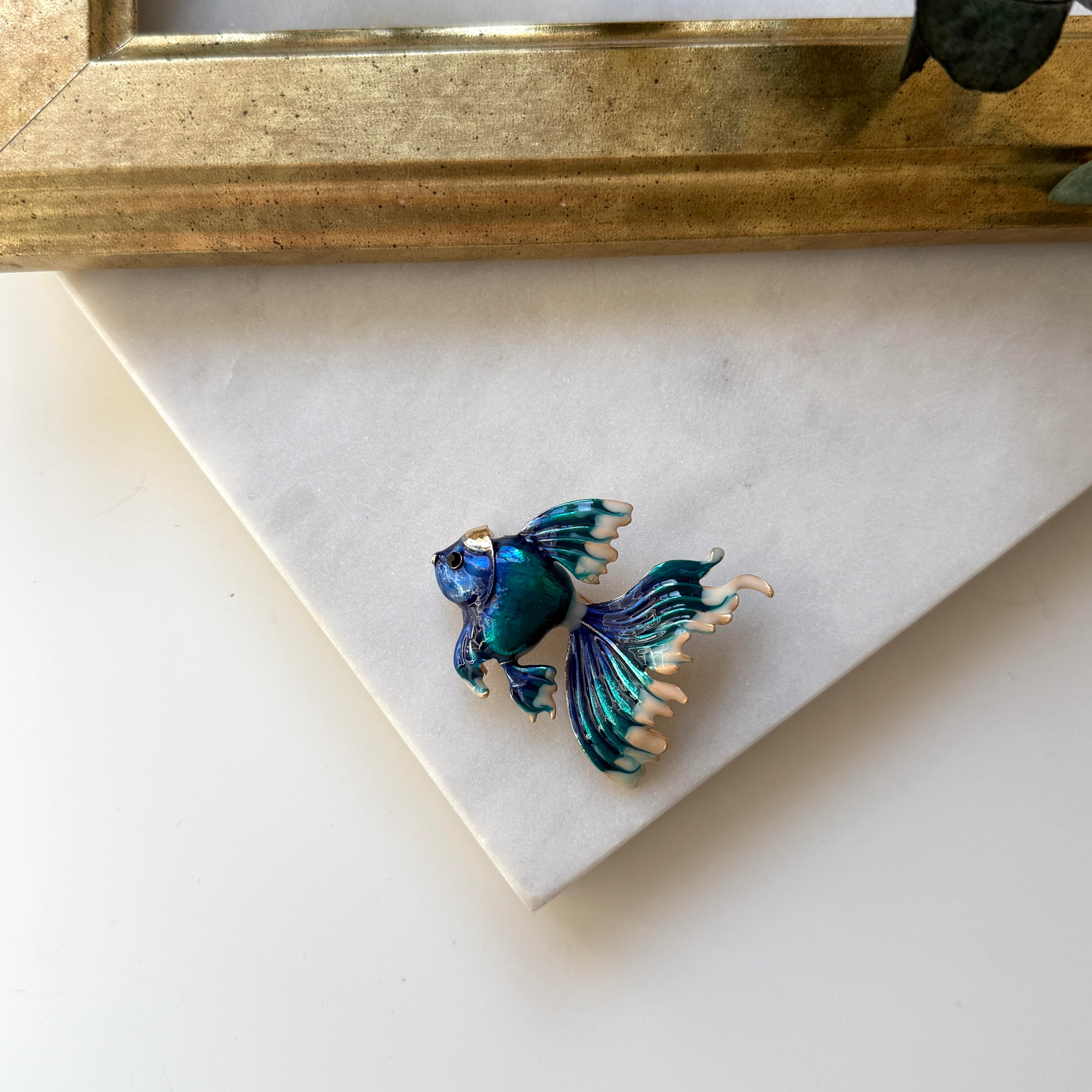 Mavi Mineli Balık Broş