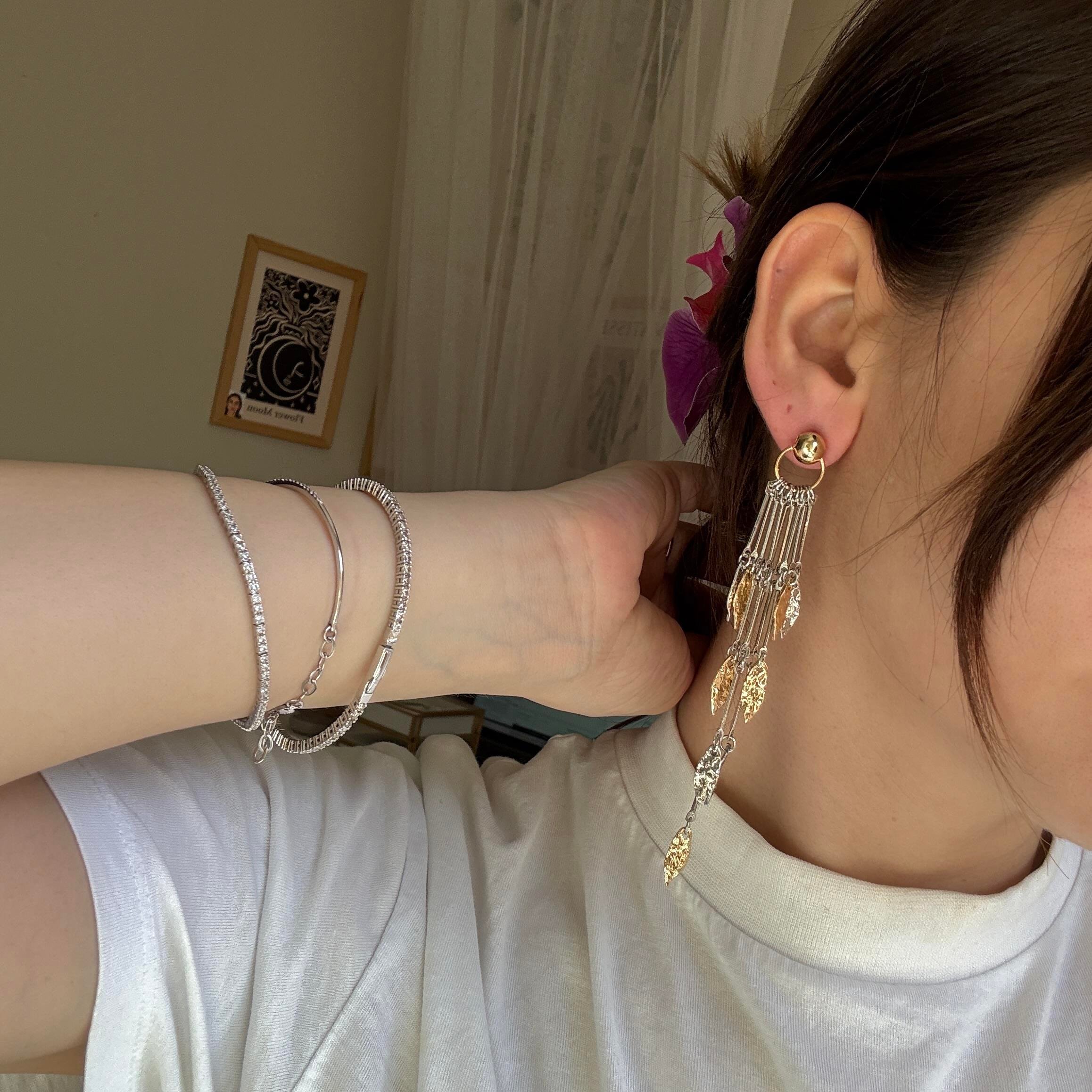 Mix Sallantılı Yaprak Küpe