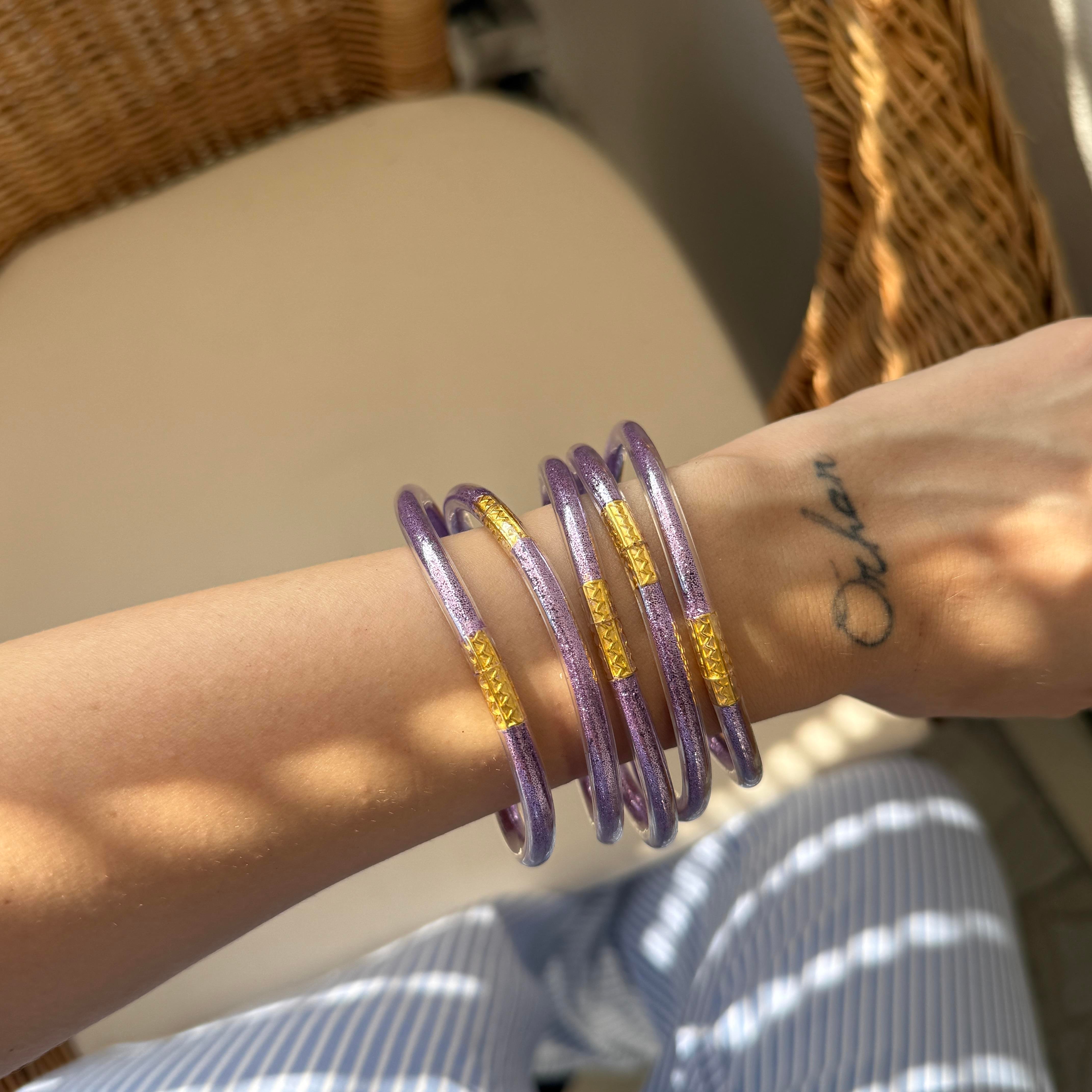 Mor Plastik Simli Bilezik Seti