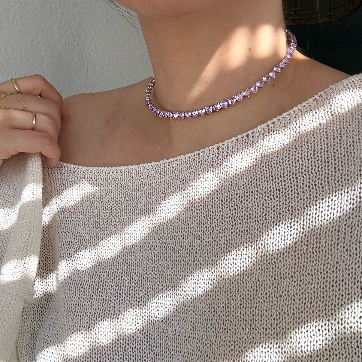 Pembe Kalp Kristal Choker Kolye