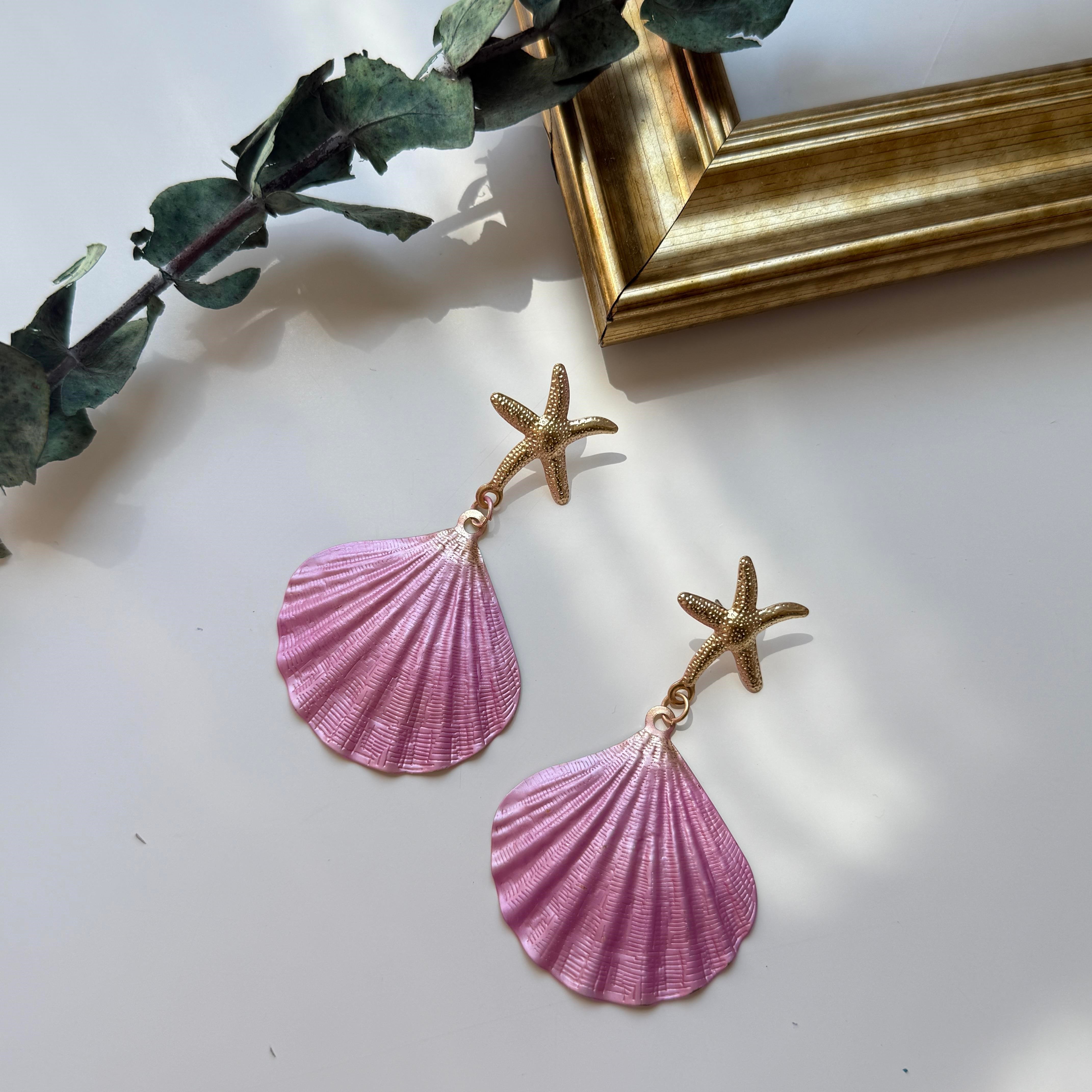 Pembe Metalik Görünümlü Deniz Kabuğu Küpe