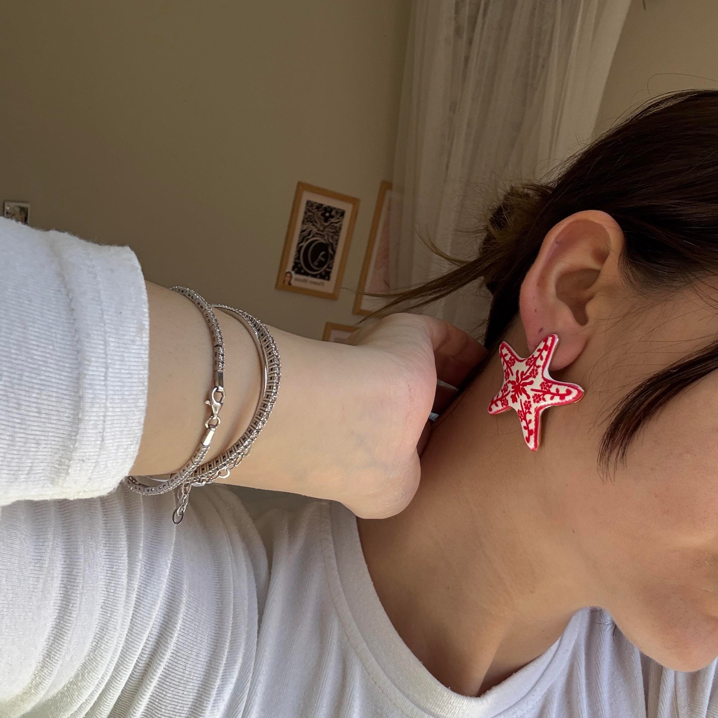 Pembe Seramik Deniz Yıldızı Küpe