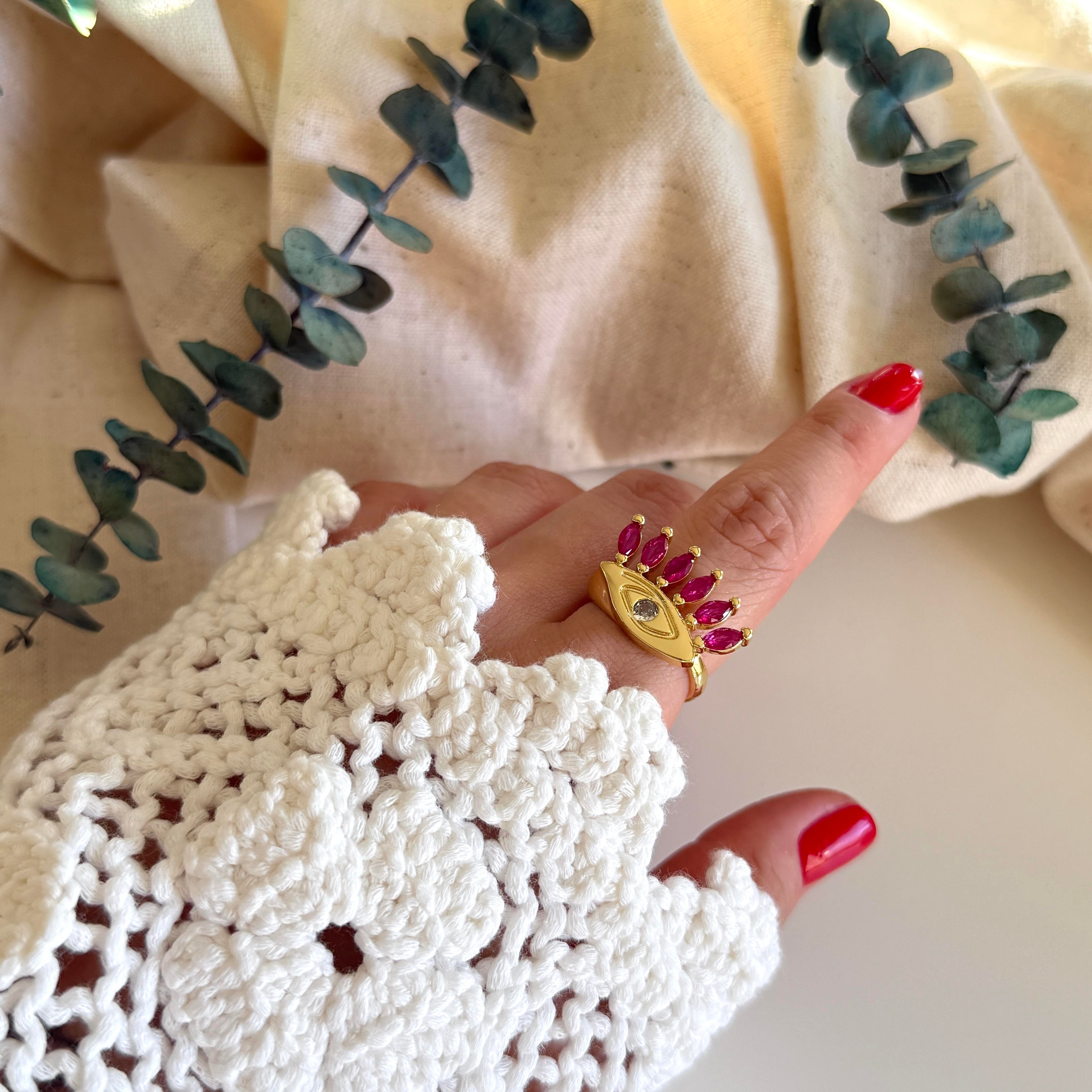 Pembe Taşlı Göz Yüzük