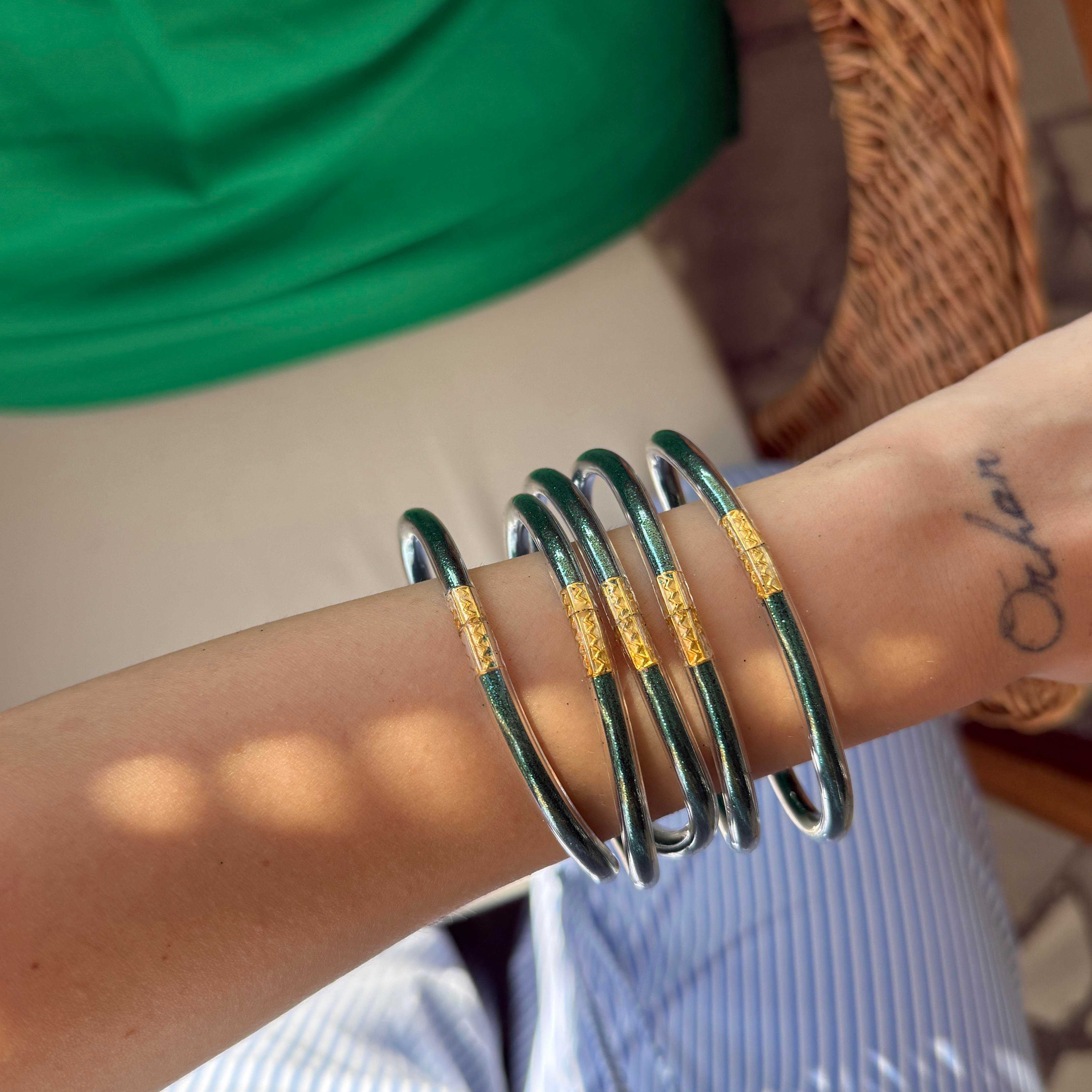 Petrol Plastik Simli Bilezik Seti