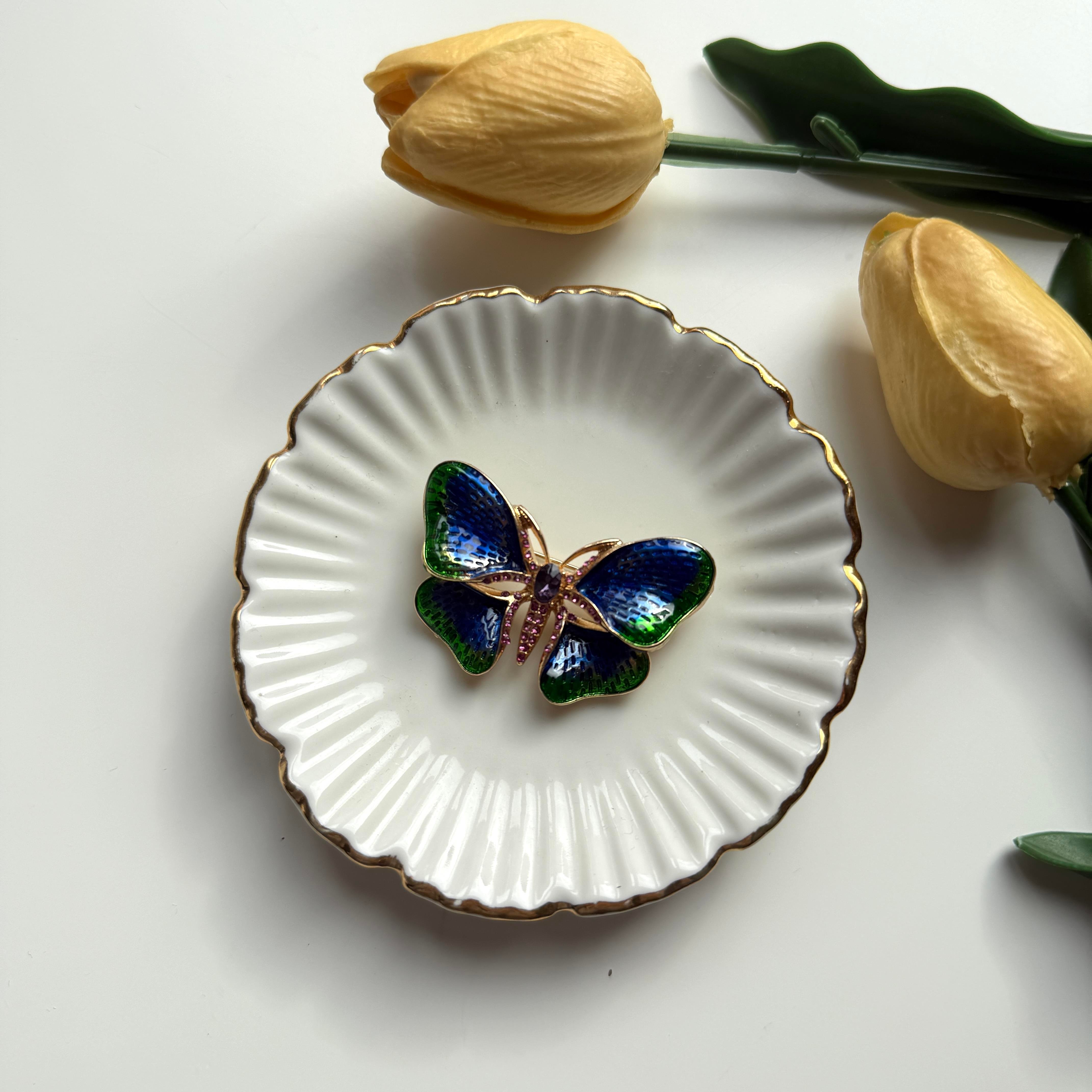 Renkli Mineli Kelebek Broş
