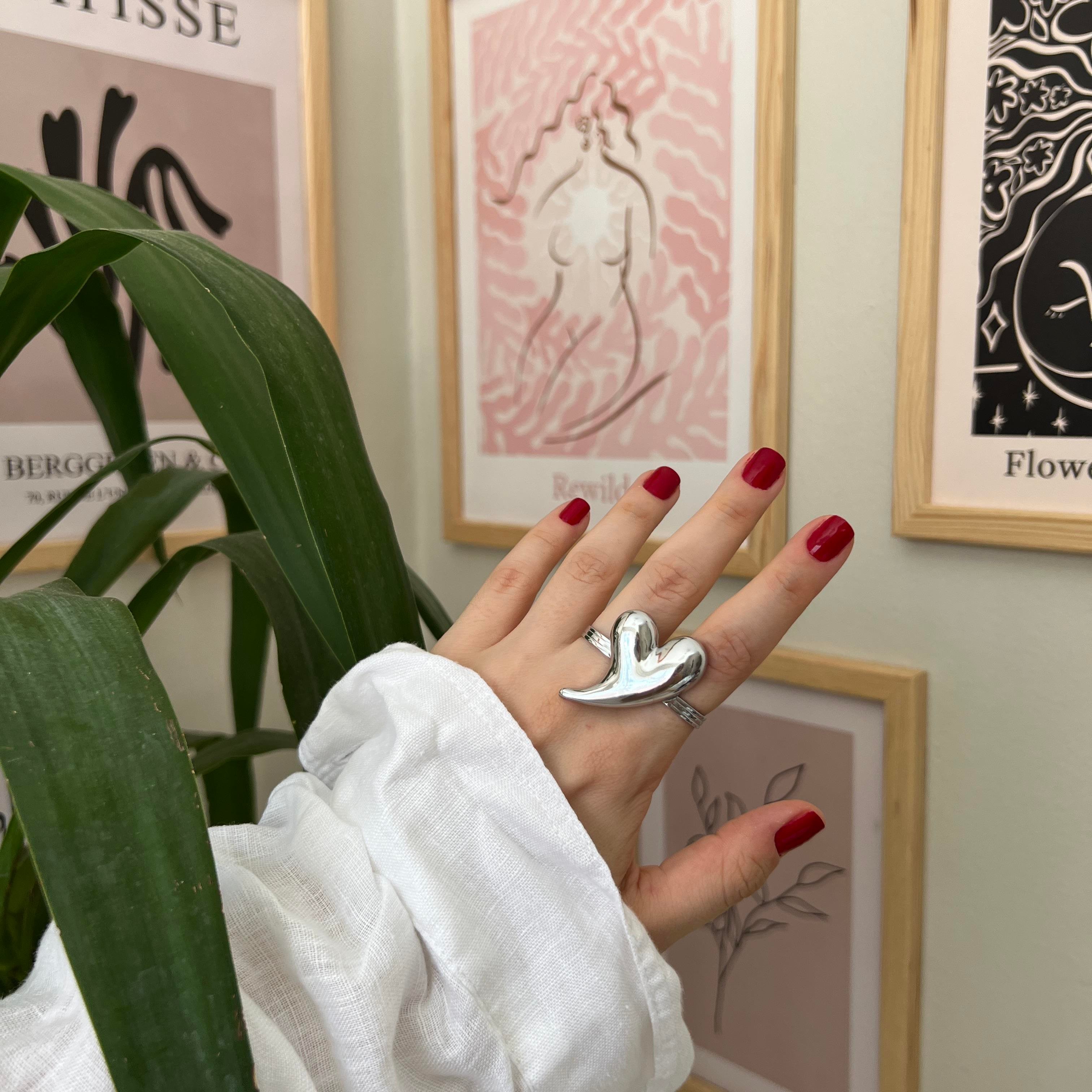 Silver Çift Kalp Yüzük