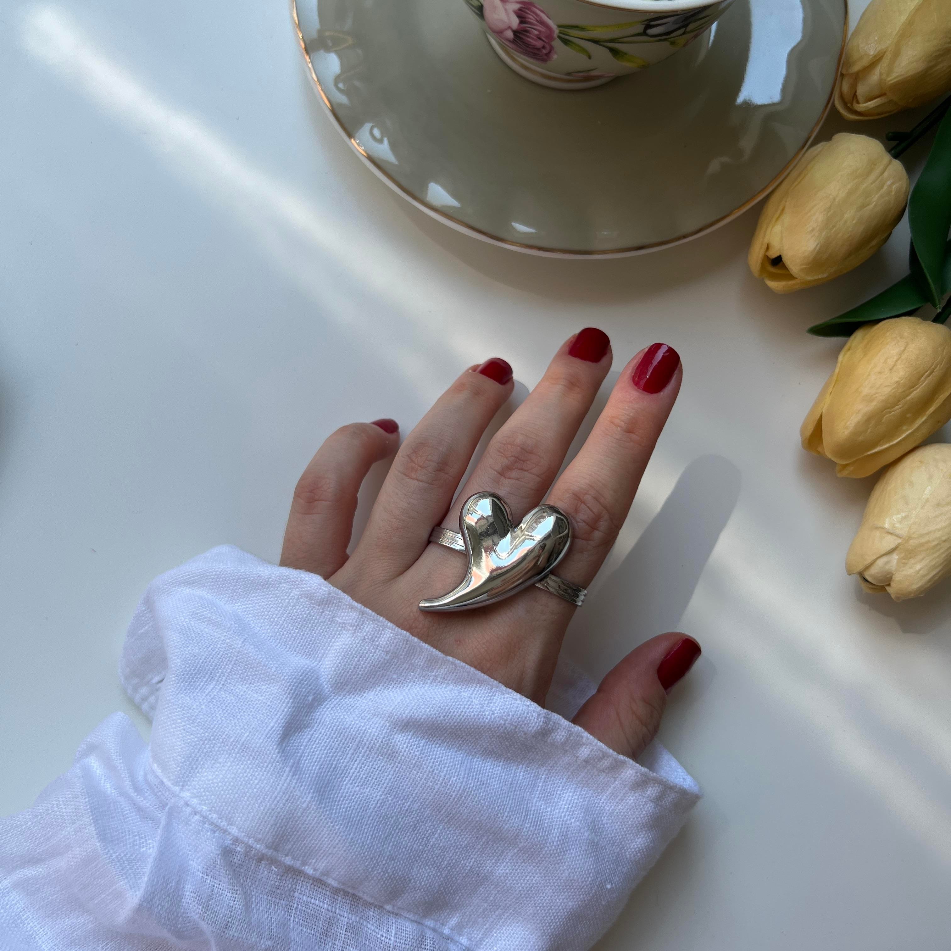 Silver Çift Kalp Yüzük