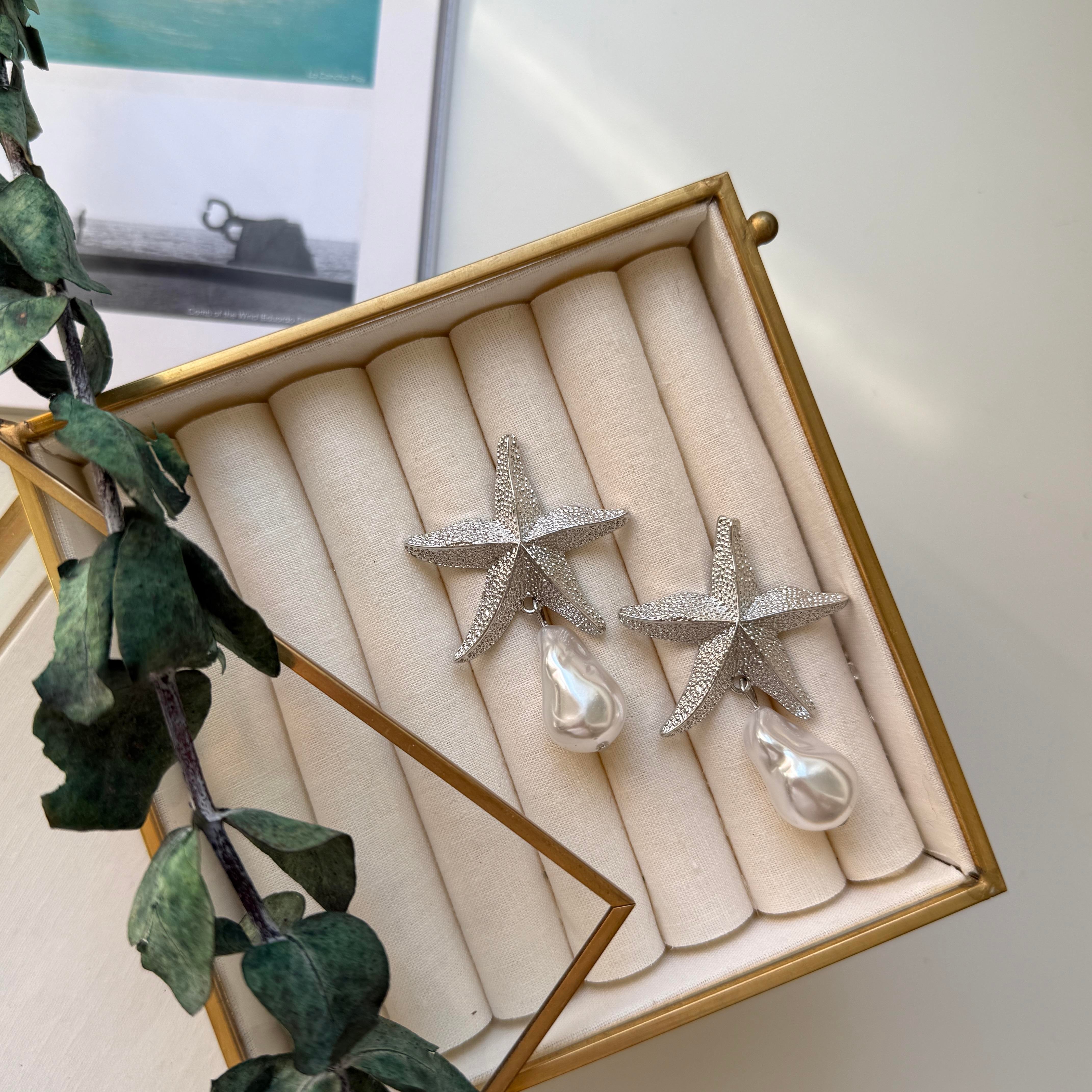 Silver İncili Deniz Yıldızı Küpe