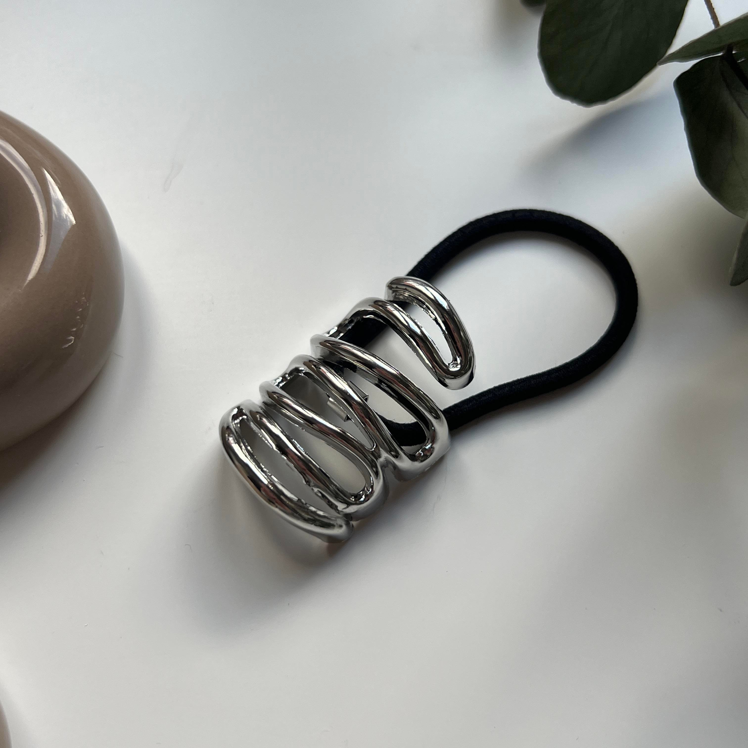 Silver Metal Spiral Lastik Toka