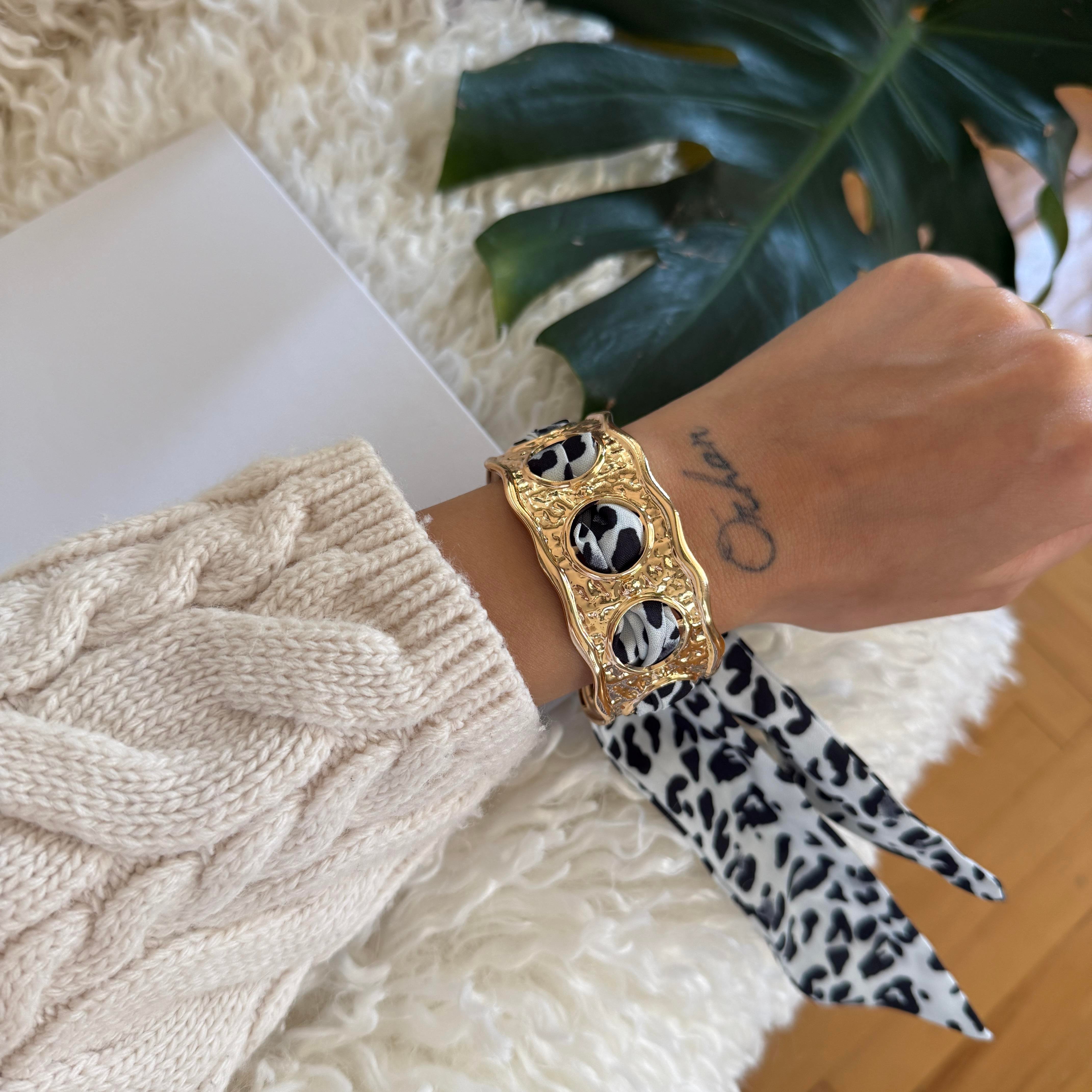 Siyah Leopar Fular Bileklik