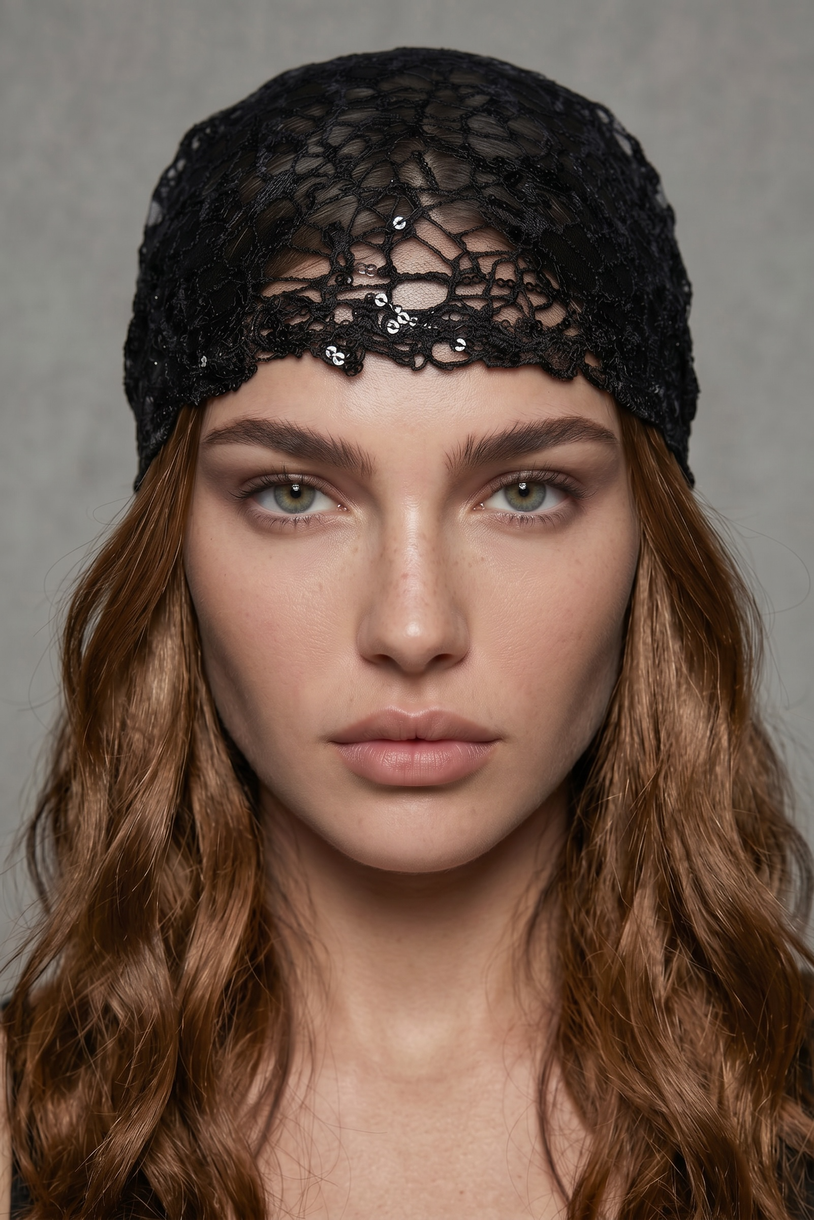 Siyah Pullu Üçgen Örgü Bandana&Şal