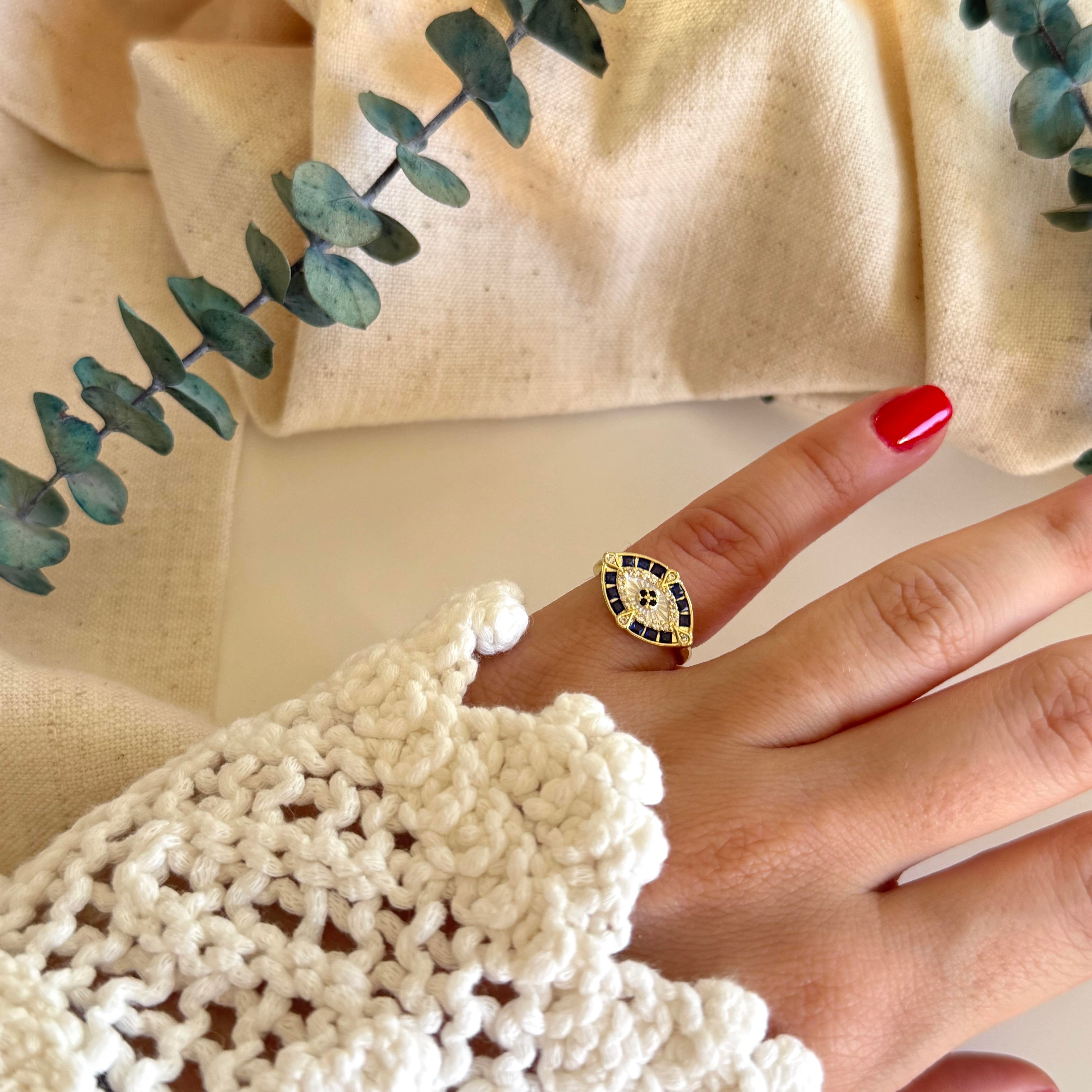 Taşlı Göz Serçe Yüzük