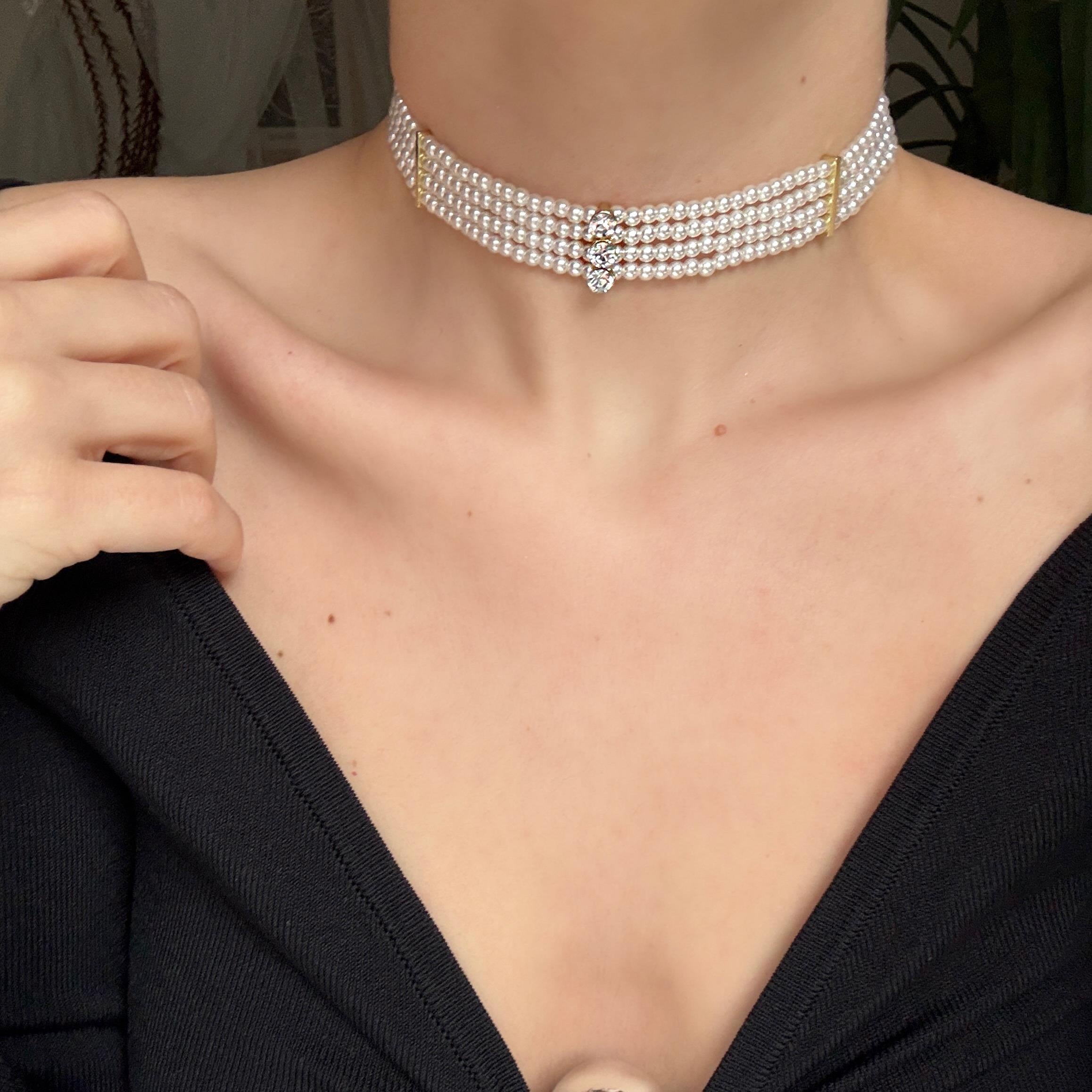 Taşlı İnci Choker Kolye