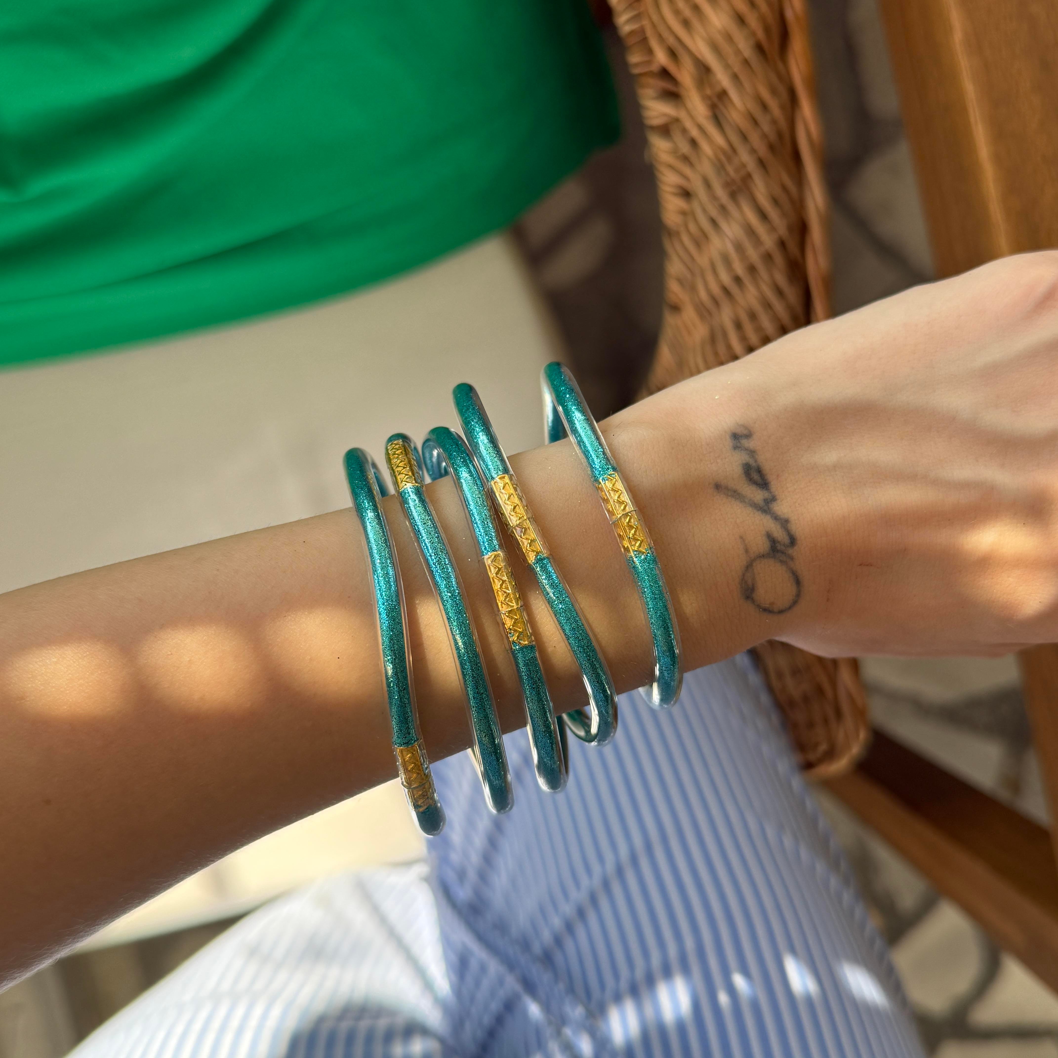 Turkuaz Plastik Simli Bilezik Seti