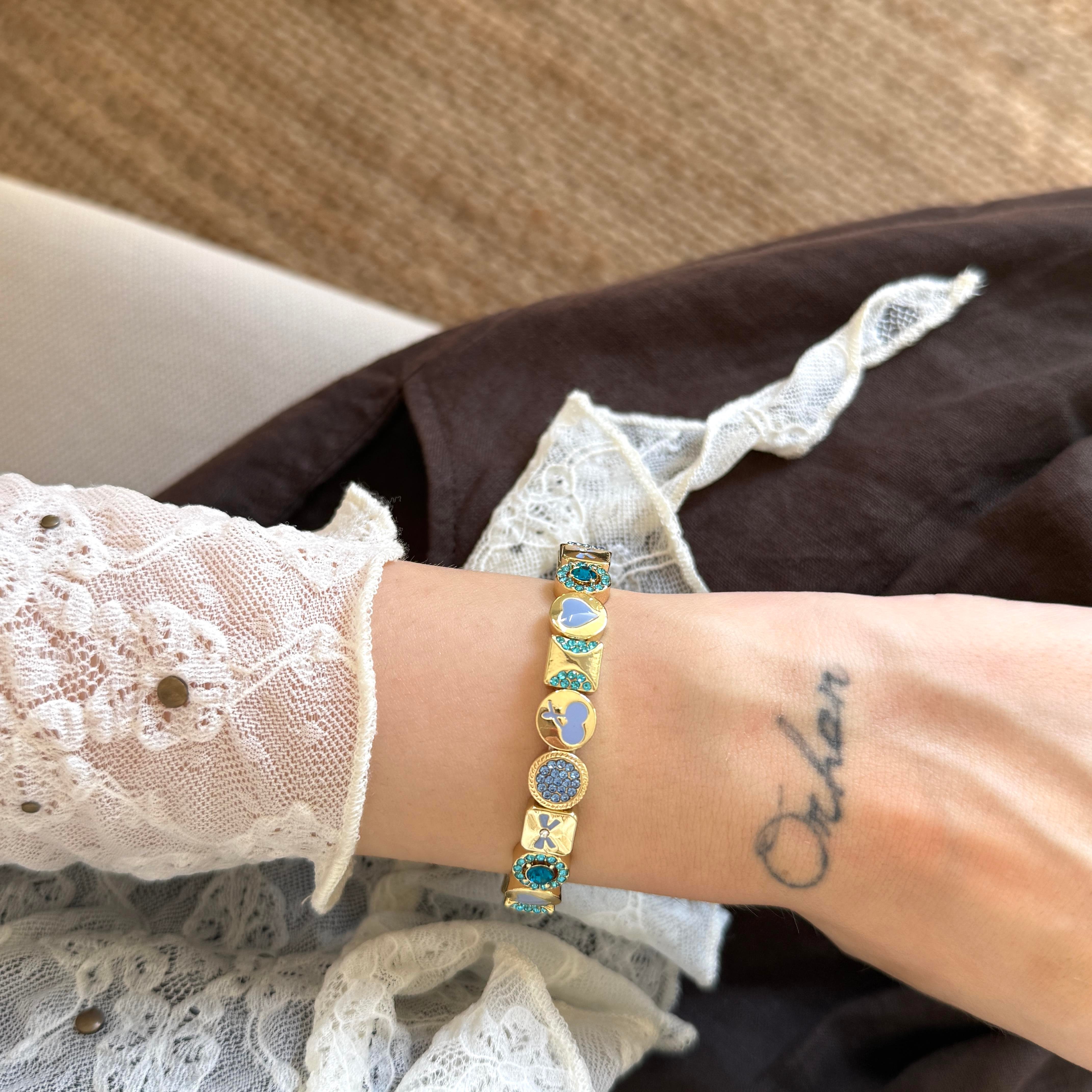 Turkuaz&Lila Desenli Lastikli Bileklik