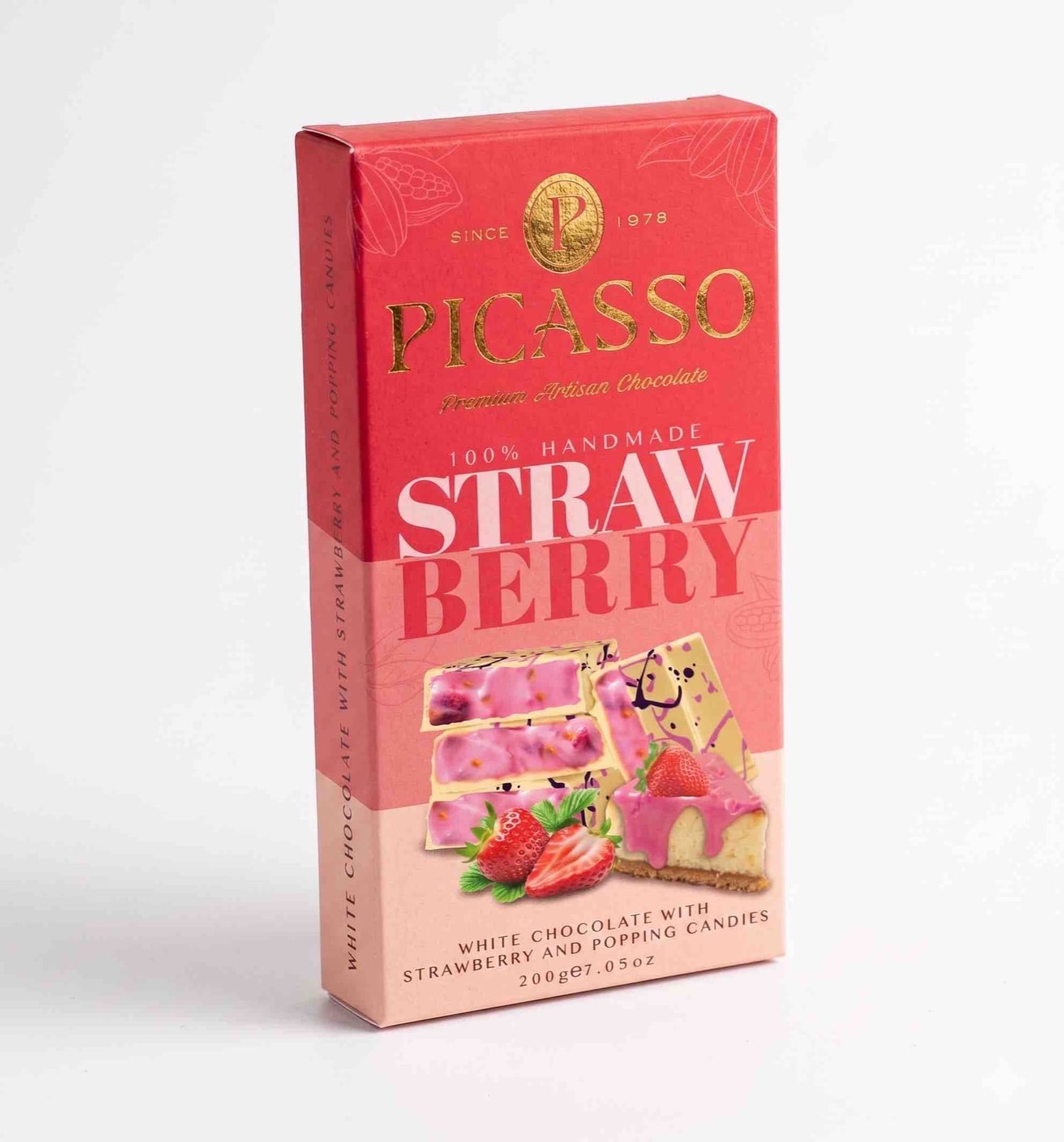 PİCASSO Premium Artisan Chocolate – Patlayan Şekerli & Çilekli Beyaz Çikolata 200 GR