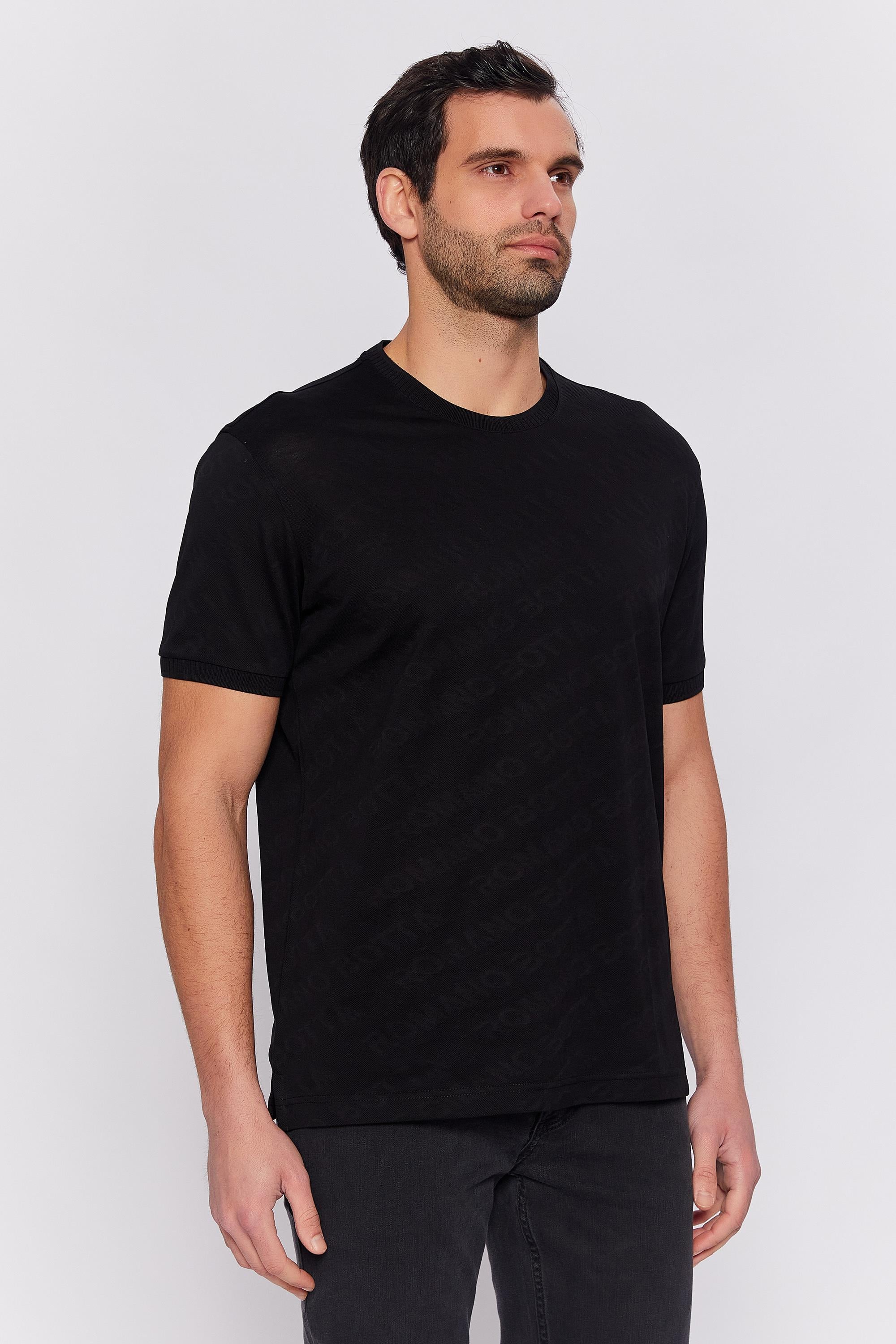 Romano Botta Siyah Yuvarlak Yaka 100% Merserize Pamuk  Kısa Kol T-shirt