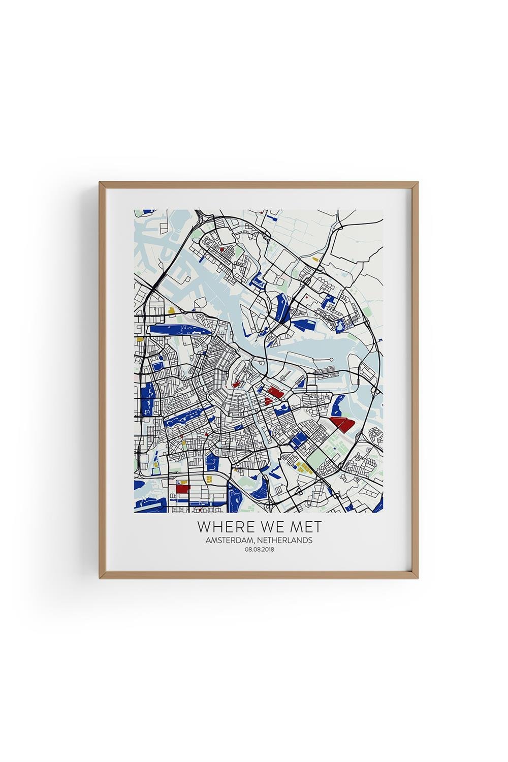 AMSTERDAM Harita Şehir Siyah Çerçeve Fine art Print Baskı Tablo Duvar Dekorasyon ürünü Poster