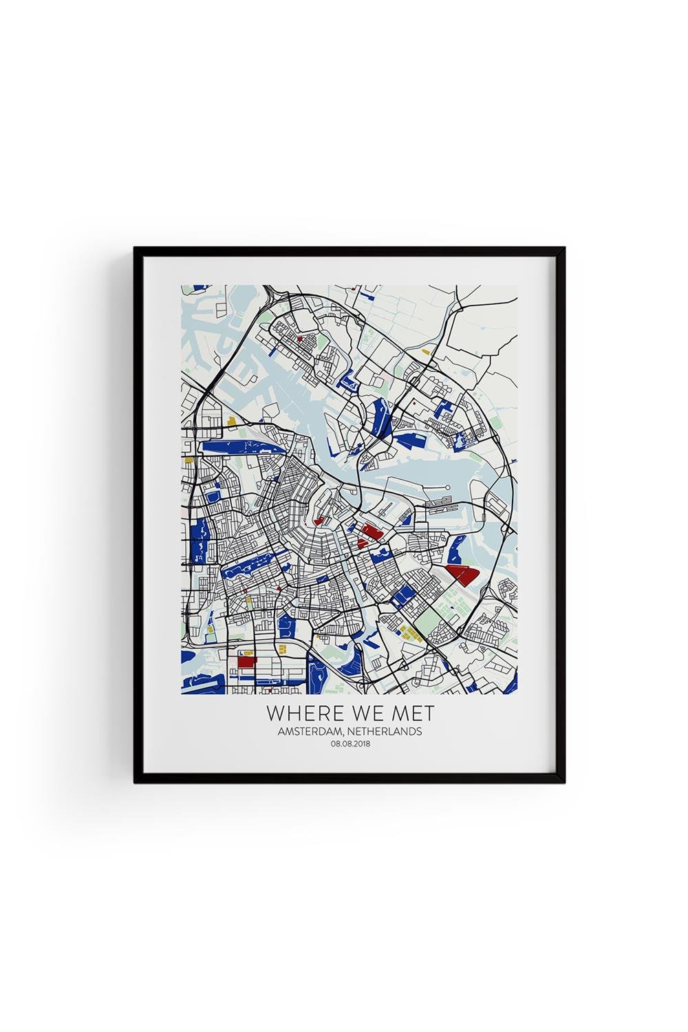 AMSTERDAM Harita Şehir Siyah Çerçeve Fine art Print Baskı Tablo Duvar Dekorasyon ürünü Poster