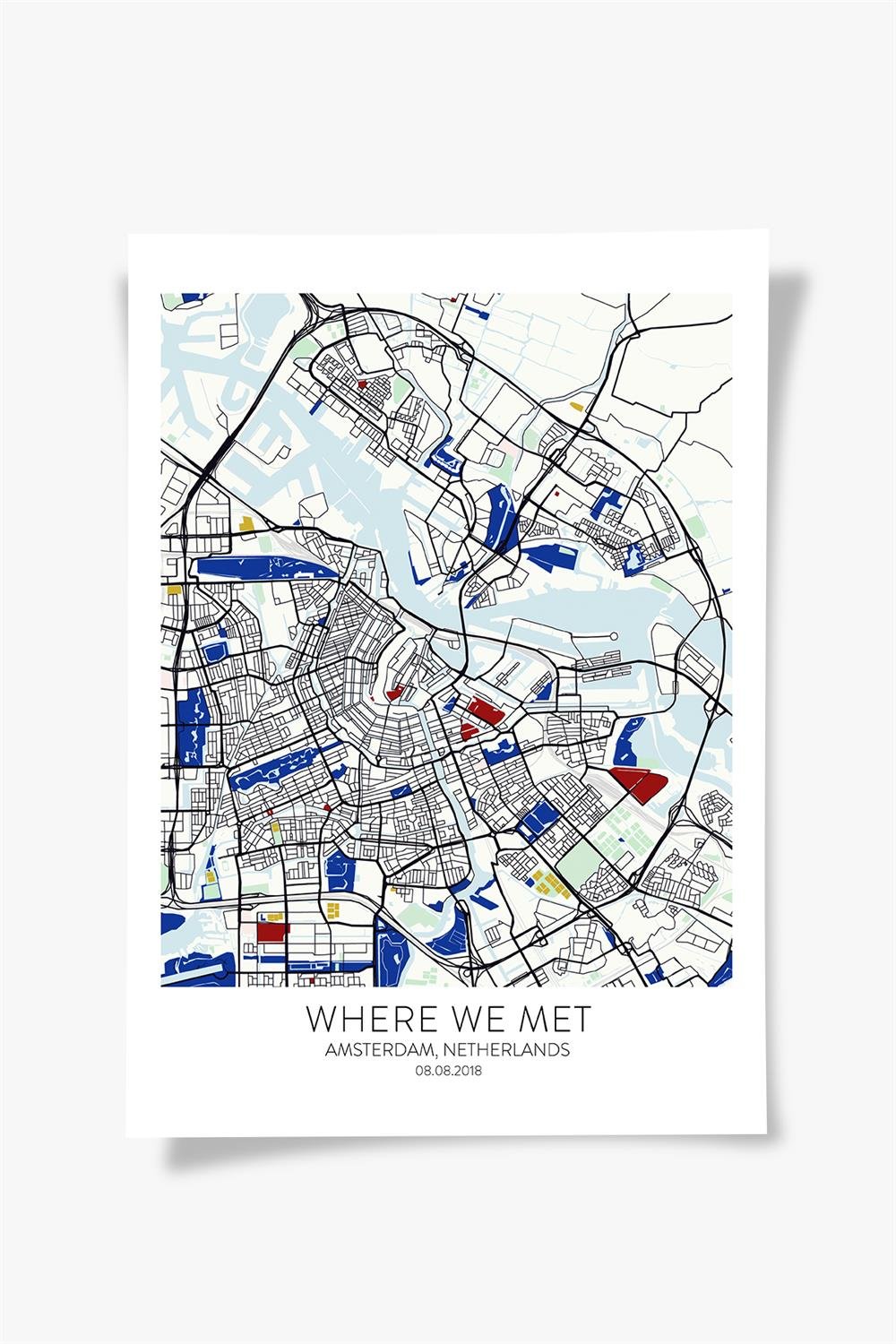 AMSTERDAM Harita Şehir Siyah Çerçeve Fine art Print Baskı Tablo Duvar Dekorasyon ürünü Poster