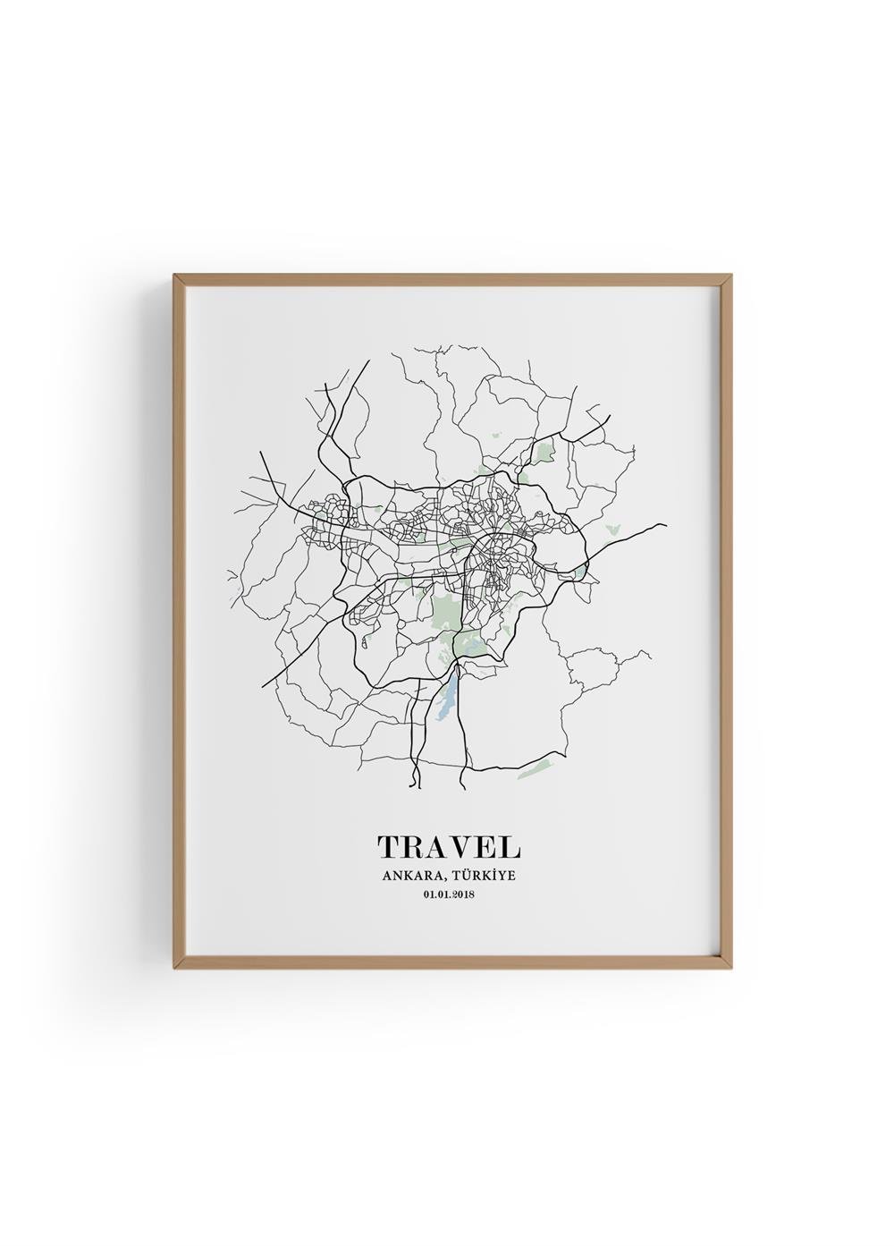 ANKARA Harita Şehir Fine art Print Baskı Tablo Duvar Dekorasyon ürünü Çerçevesiz Poster