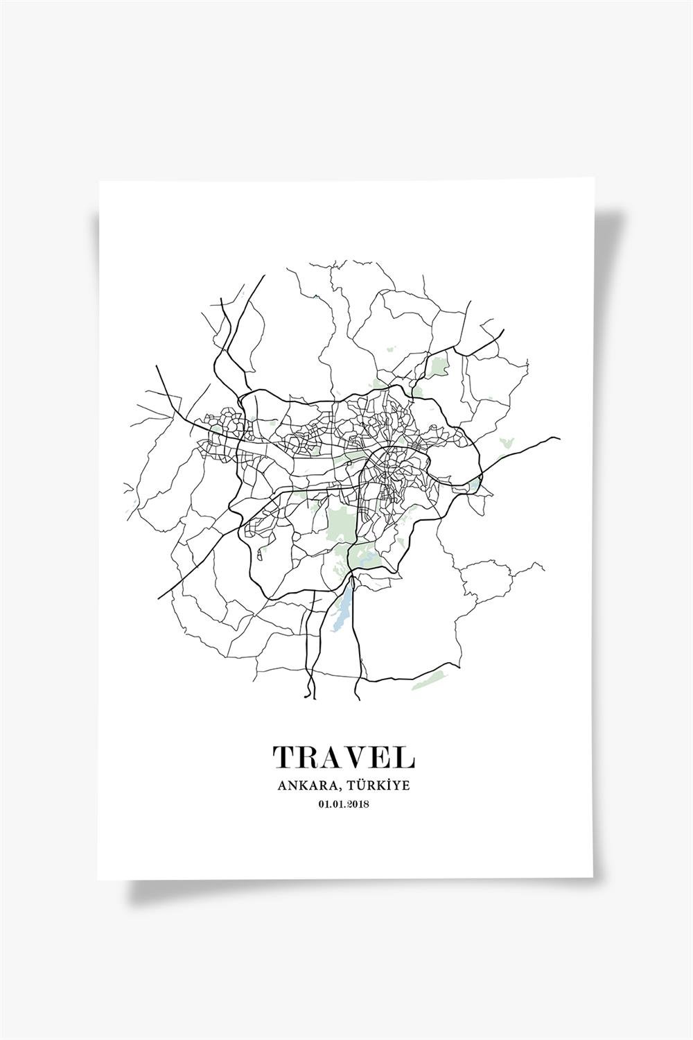 ANKARA Harita Şehir Fine art Print Baskı Tablo Duvar Dekorasyon ürünü Çerçevesiz Poster